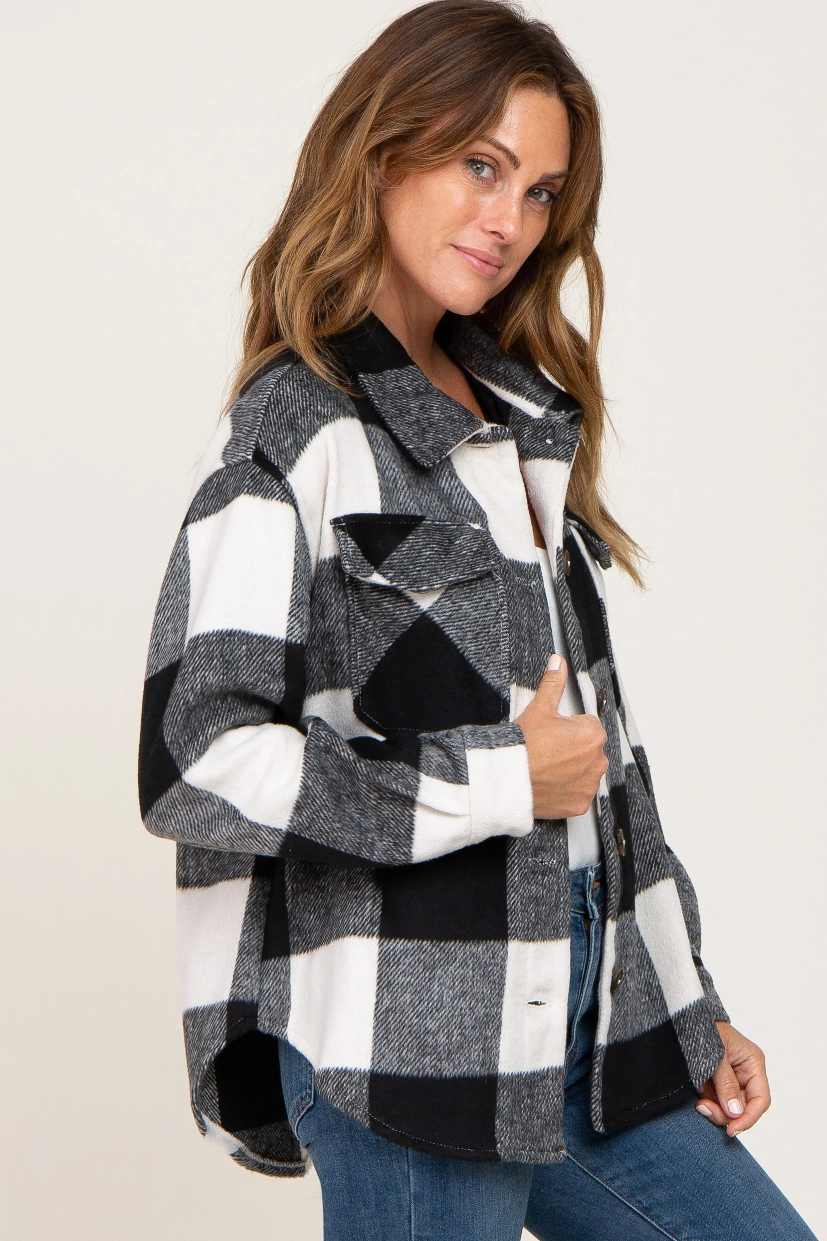 Black Plaid Knit Shirt Jacket sold by Pinkblush product image thumbnail 2