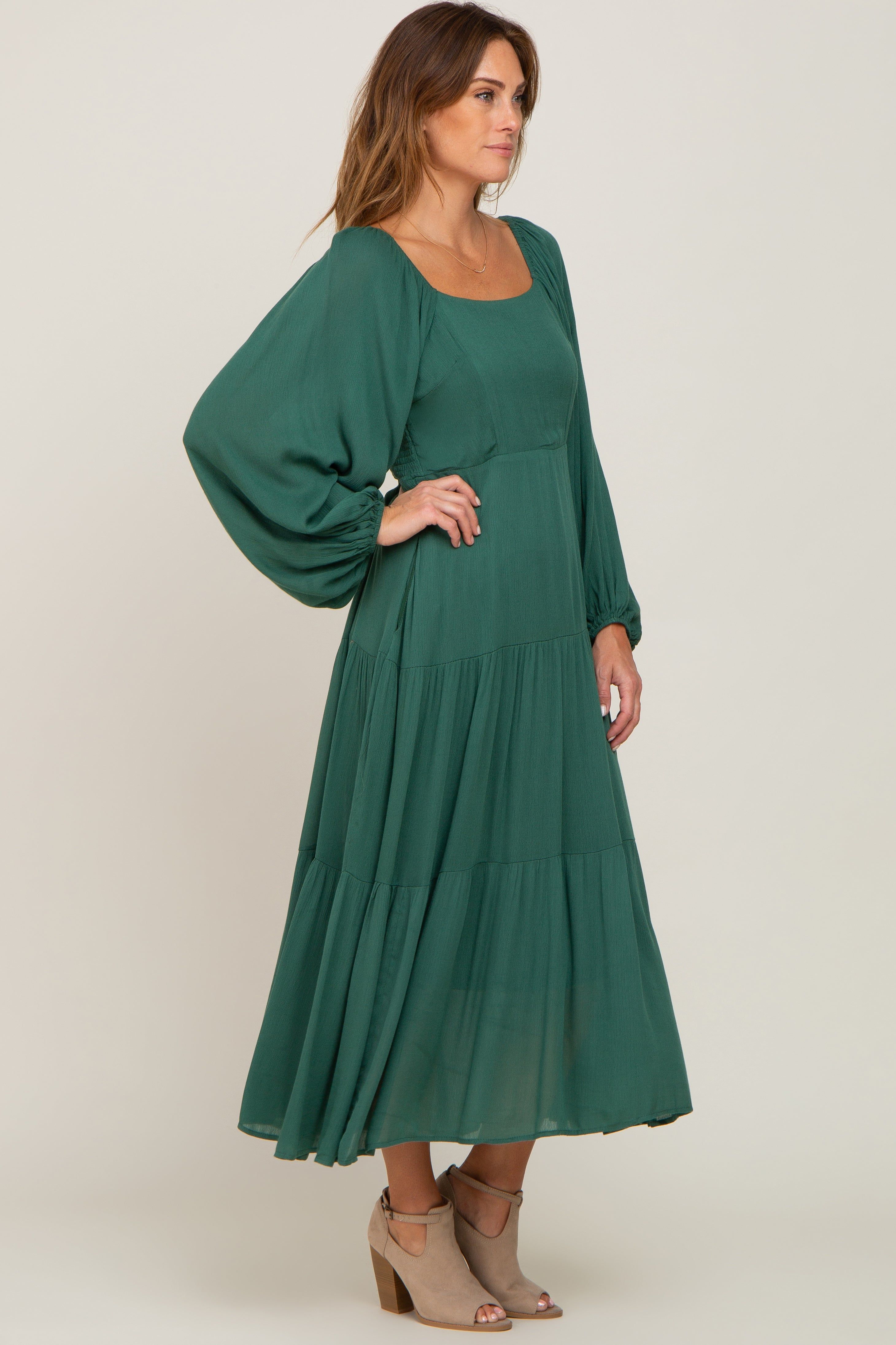 Forest Green Tiered Midi Dress sold by Pinkblush product image thumbnail 2