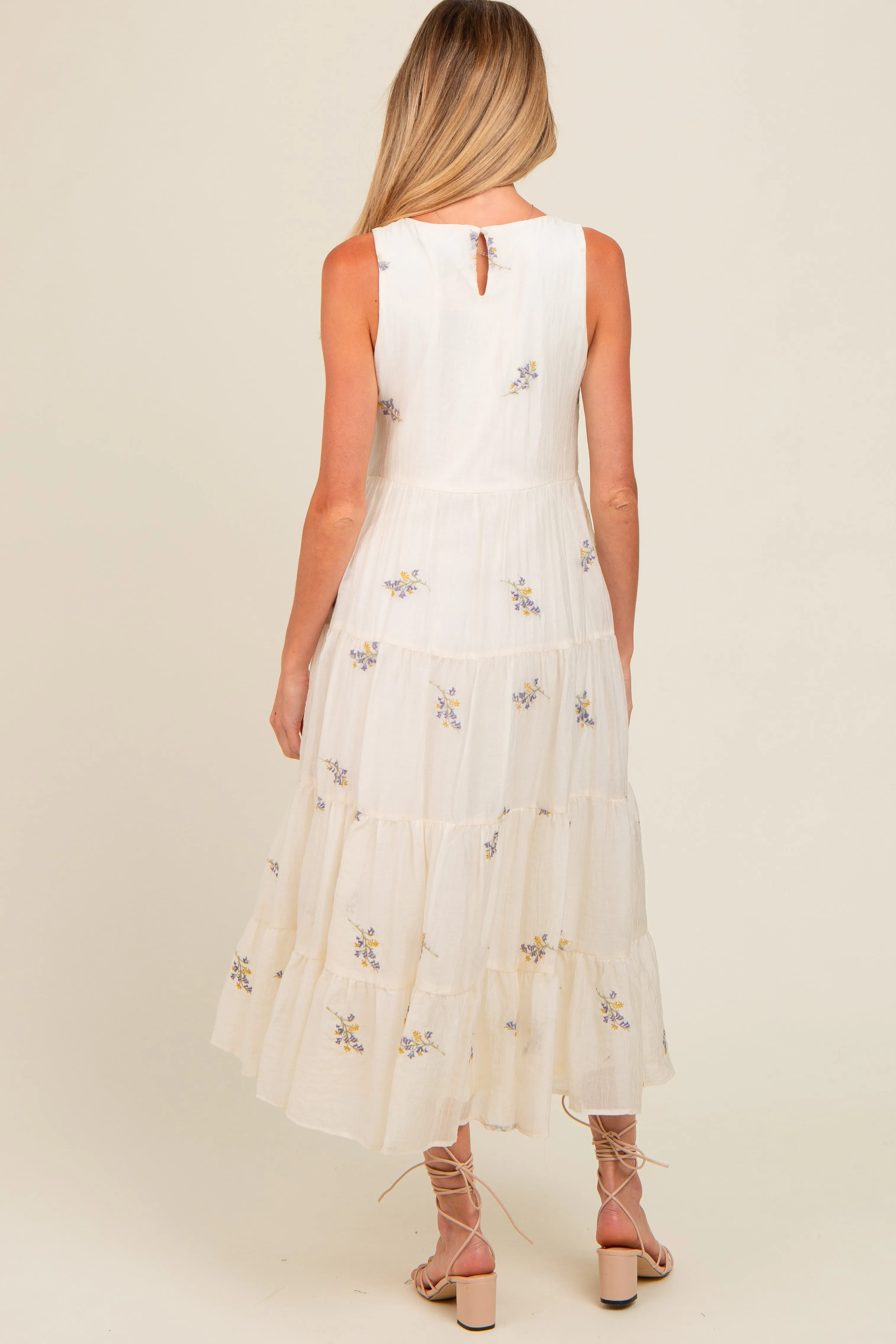 Lavender Ditsy Floral Embroidered V Neck Tiered Maternity Dress sold by Pinkblush product image thumbnail 4