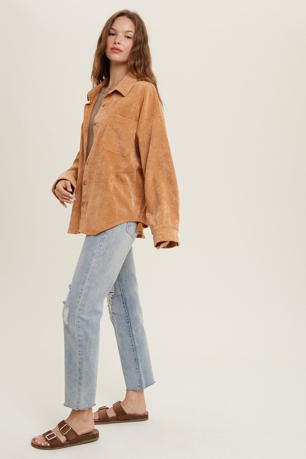 Camel Corduroy Front One Pocket Shacket sold by Pinkblush product image thumbnail 3