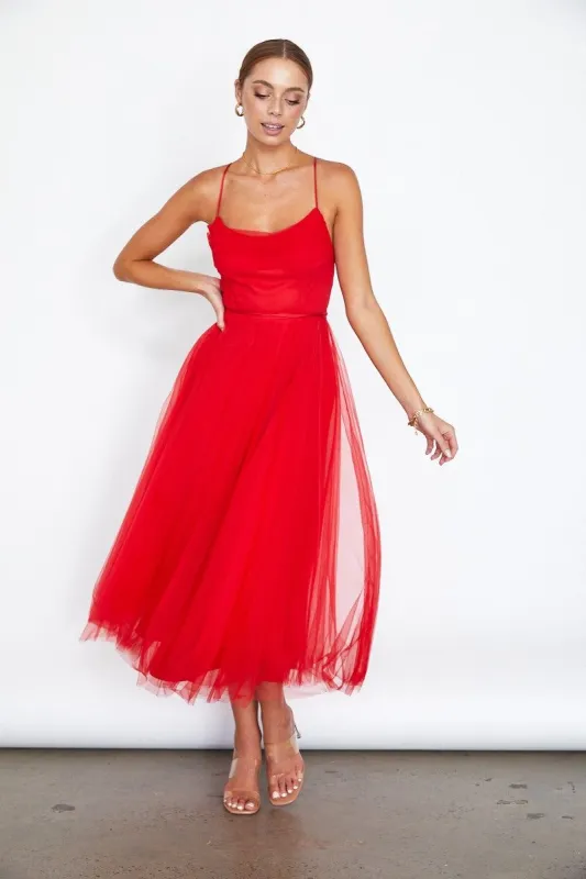 Red Tulle Midi Dress sold by Pinkblush