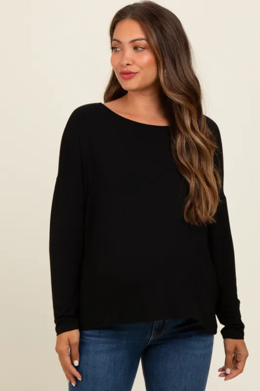 Black Drop Shoulder Maternity Long Sleeve Top sold by Pinkblush