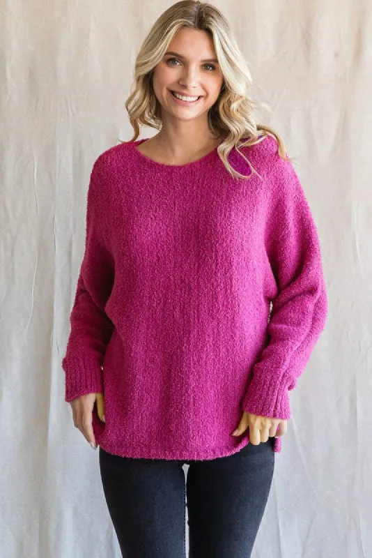 Magenta Fuzzy Knit Sweater sold by Pinkblush
