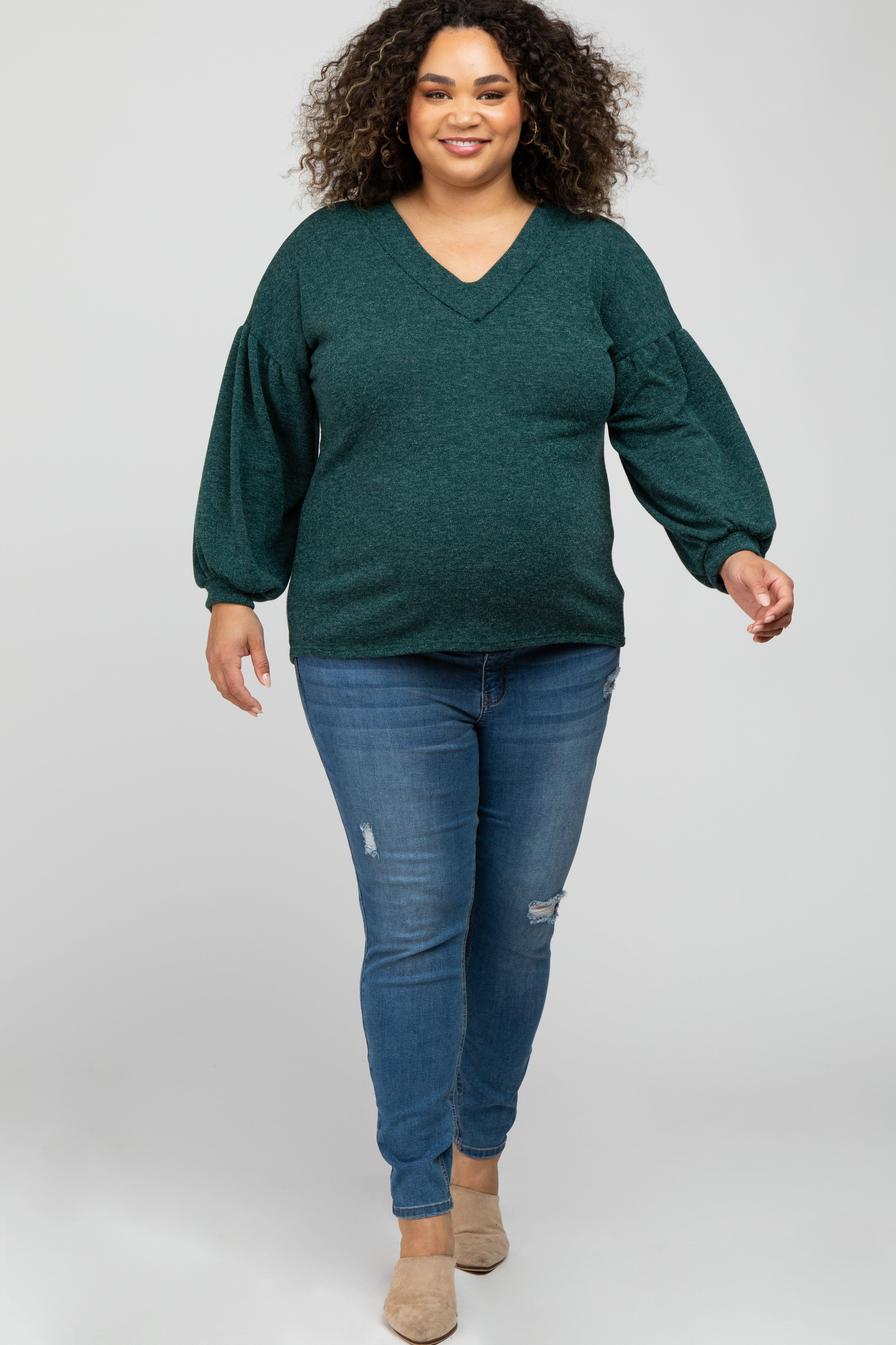 Medium Wash Distressed Plus Maternity Jean sold by Pinkblush