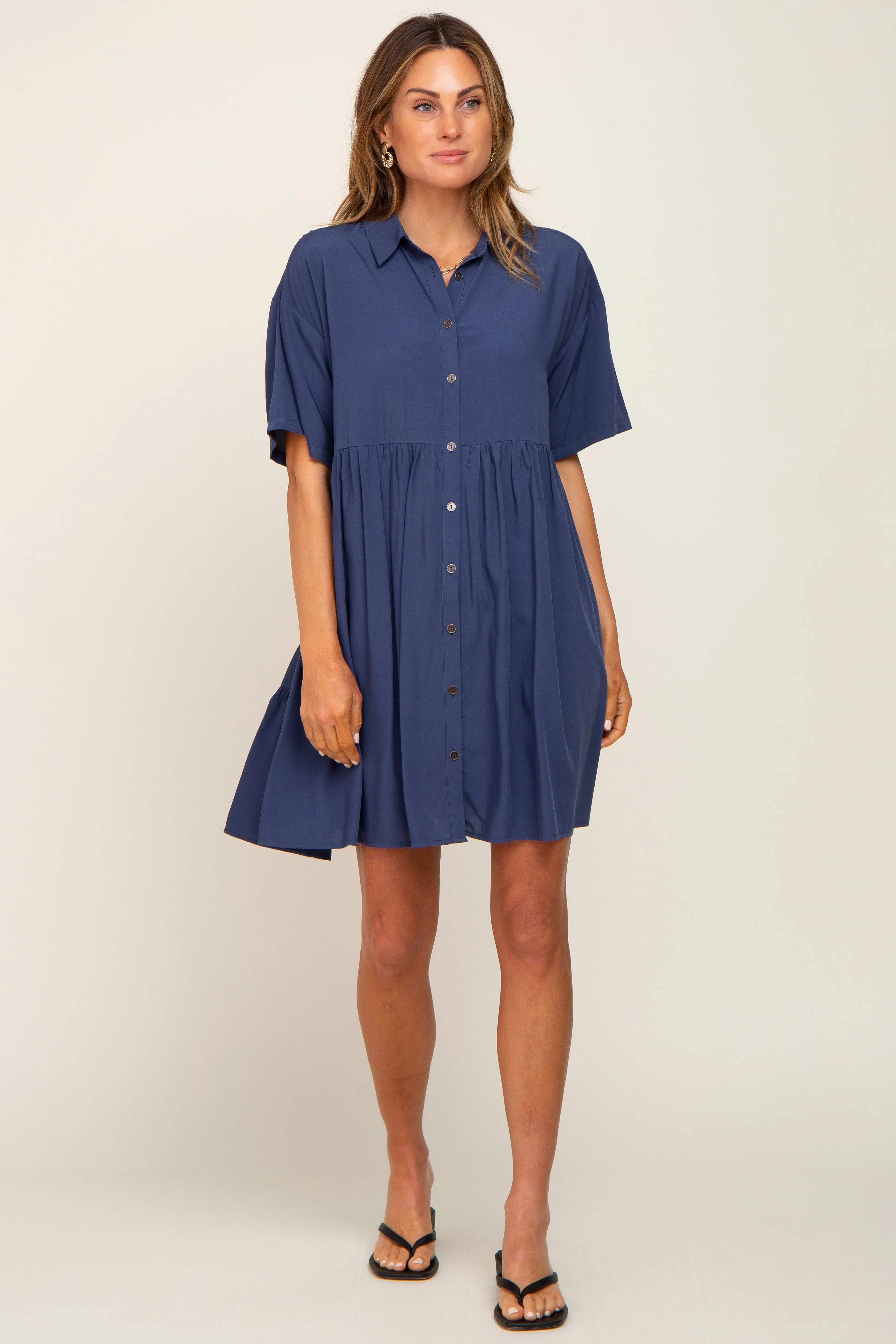 Navy Buttondown Short Sleeve Dress sold by Pinkblush product image thumbnail 4