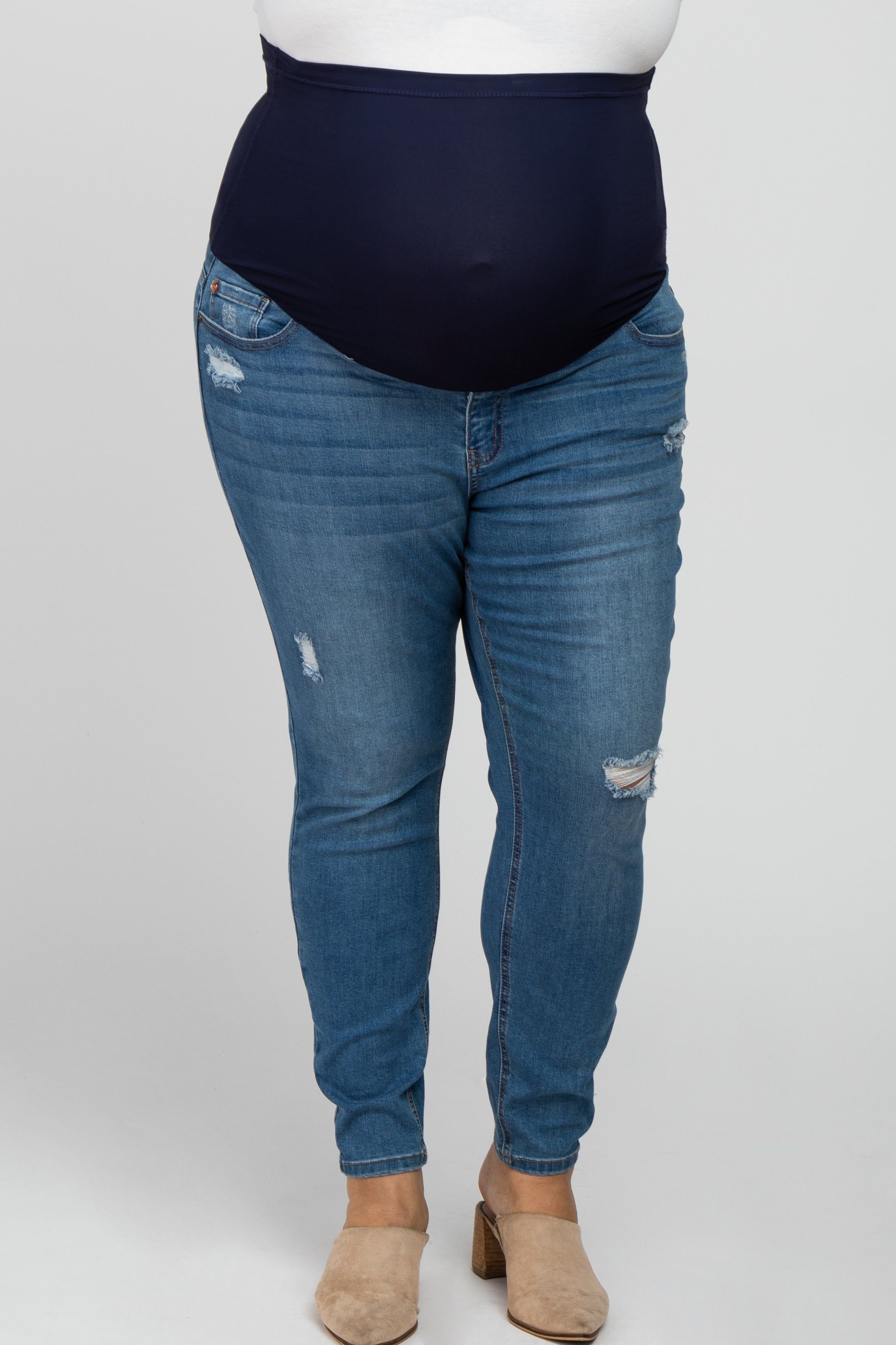 Medium Wash Distressed Plus Maternity Jean sold by Pinkblush product image thumbnail 2
