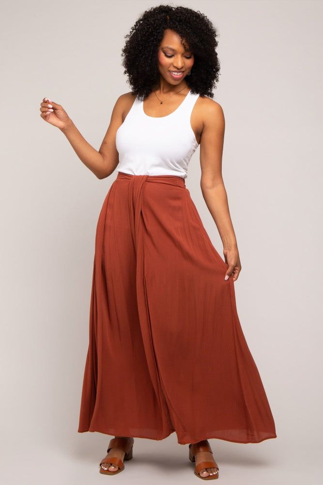 Rust Side Slit Maxi Skirt sold by Pinkblush