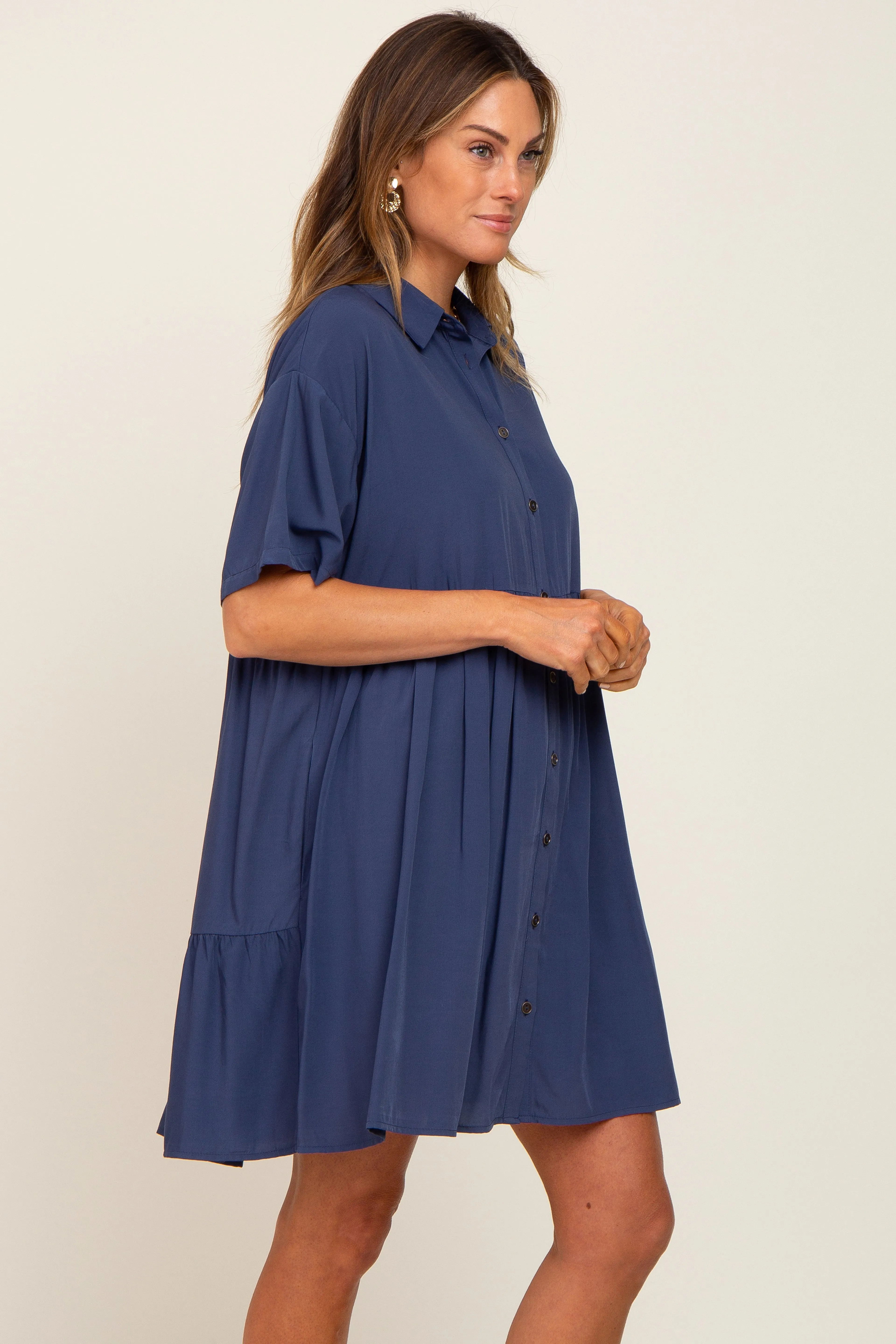 Navy Buttondown Short Sleeve Dress sold by Pinkblush product image thumbnail 2