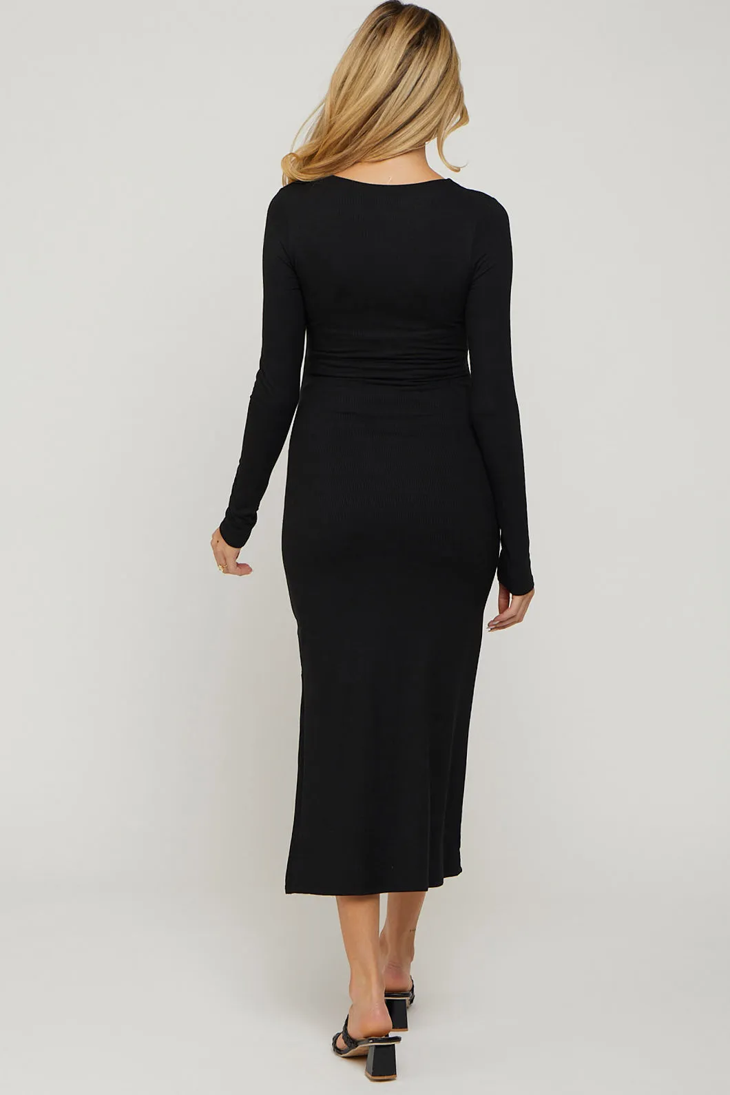 Black Ribbed Side Slit Maternity Midi Dress sold by Pinkblush product image thumbnail 3