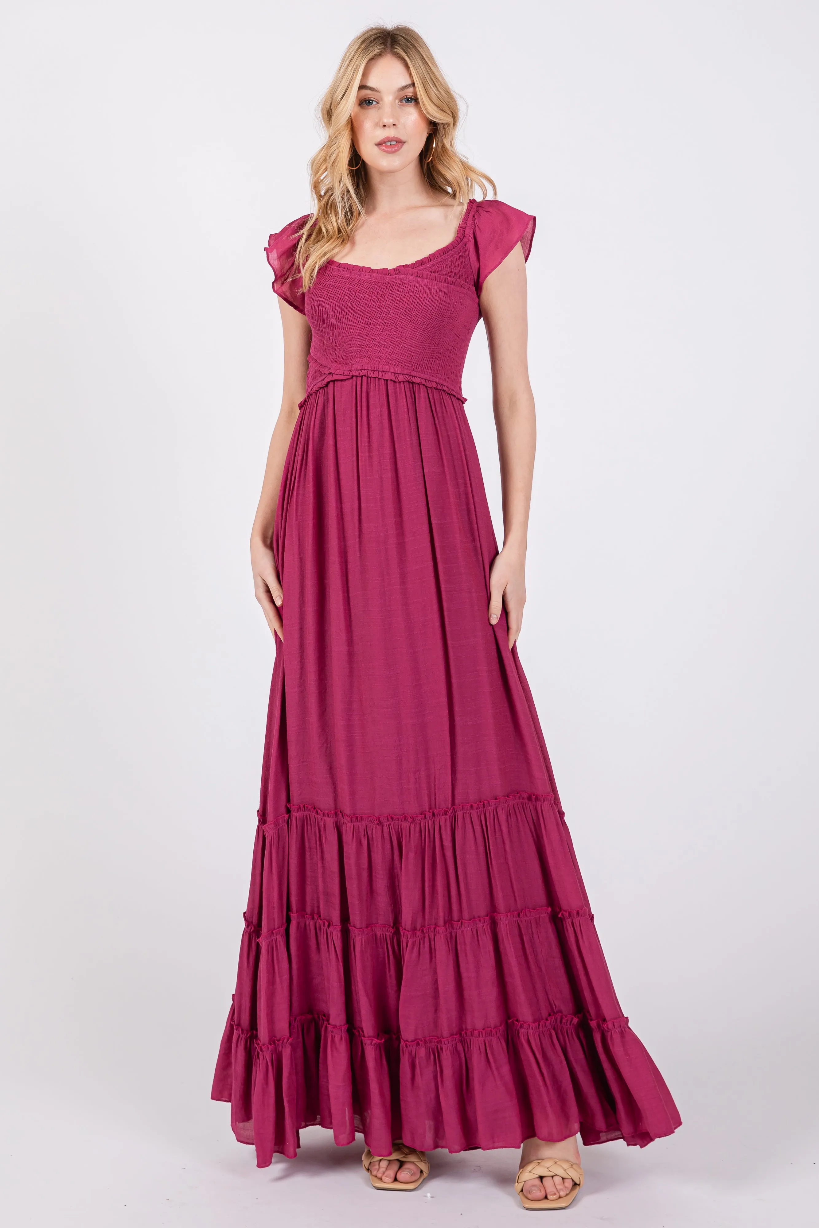 Violet Smocked Crossover Off Shoulder Maternity Maxi Dress sold by Pinkblush product image thumbnail 5