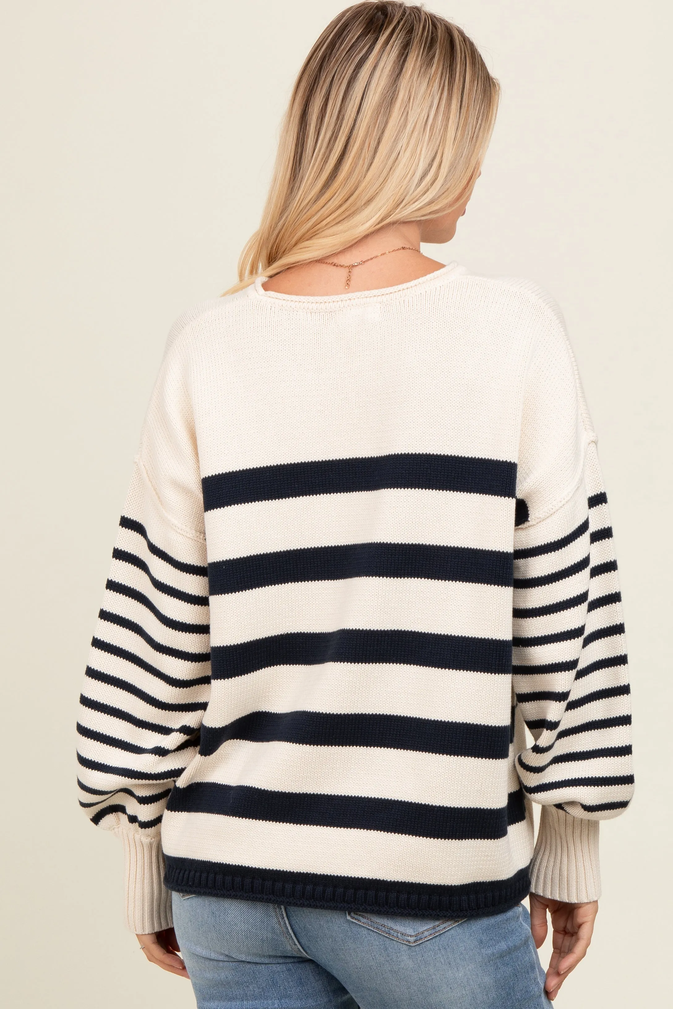 Navy Mixed Striped Knit Sweater sold by Pinkblush product image thumbnail 4