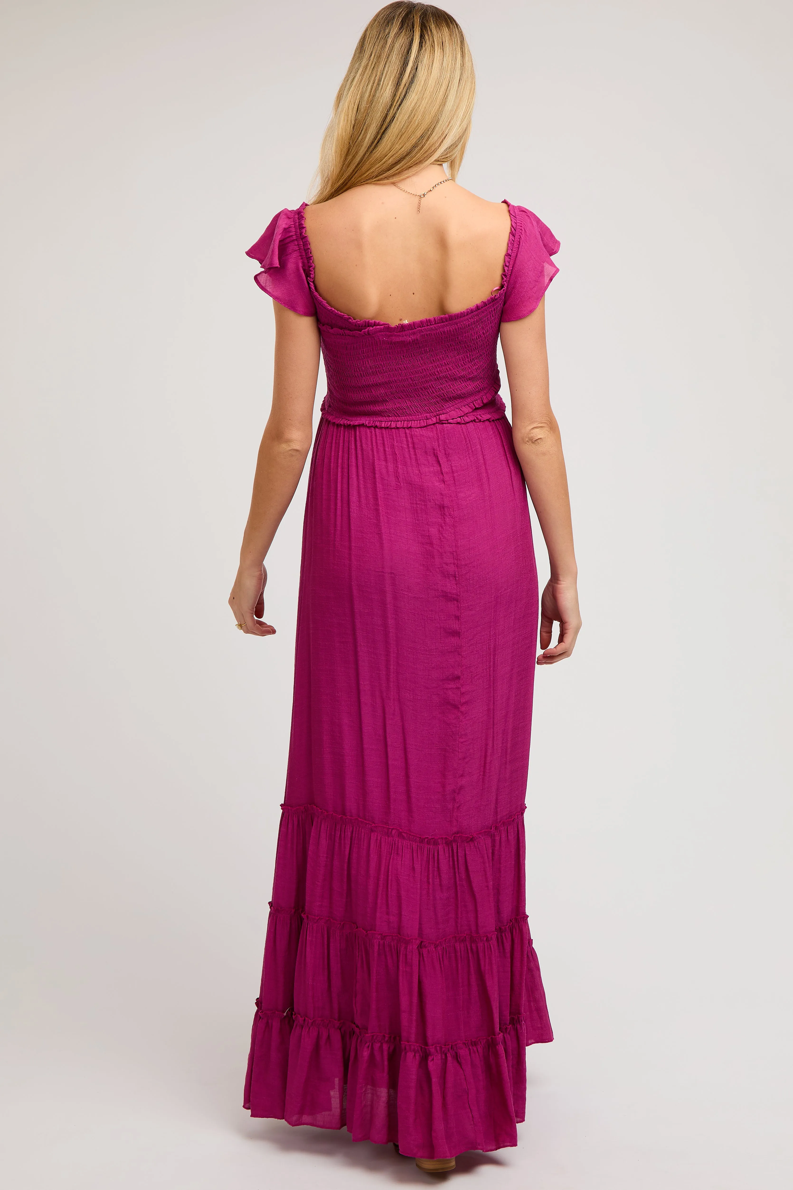 Violet Smocked Crossover Off Shoulder Maternity Maxi Dress sold by Pinkblush product image thumbnail 4
