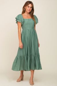 Green Flutter Sleeve Maternity Midi Dress sold by Pinkblush