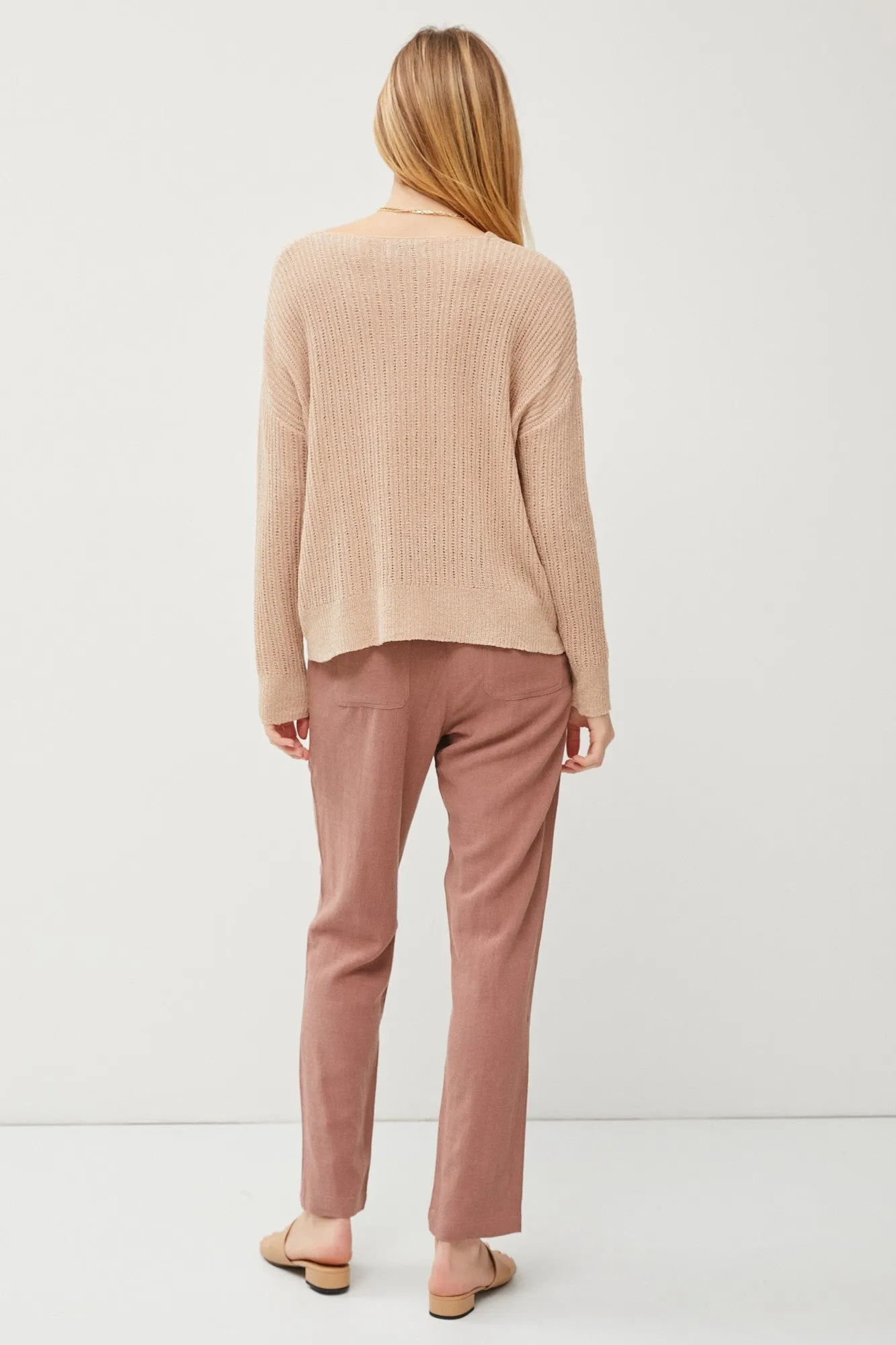 Beige Knit V-Neck Long Sleeve Top sold by Pinkblush product image thumbnail 4