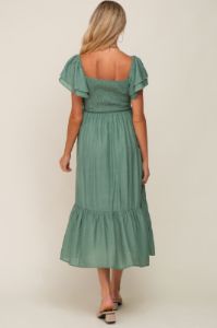 Green Flutter Sleeve Maternity Midi Dress sold by Pinkblush