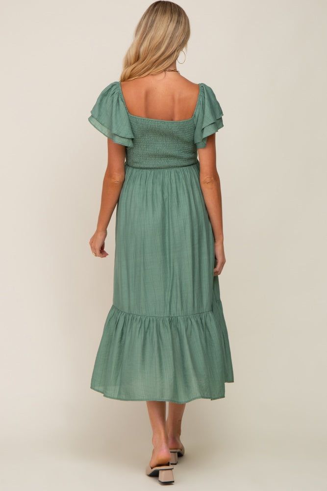 Green Flutter Sleeve Maternity Midi Dress sold by Pinkblush product image thumbnail 3