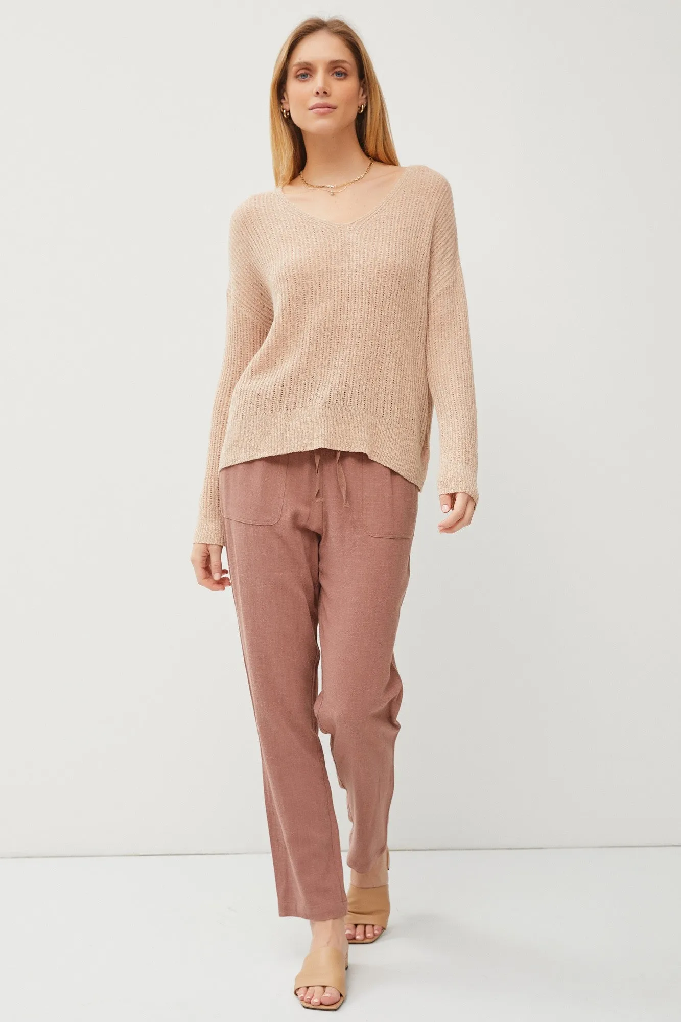 Beige Knit V-Neck Long Sleeve Top sold by Pinkblush product image thumbnail 2
