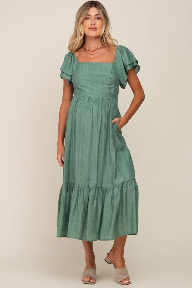Green Flutter Sleeve Maternity Midi Dress sold by Pinkblush product image thumbnail 4