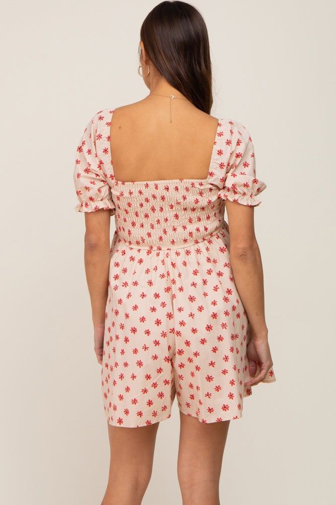 Beige Floral Puff Sleeve Maternity Romper sold by Pinkblush product image thumbnail 3
