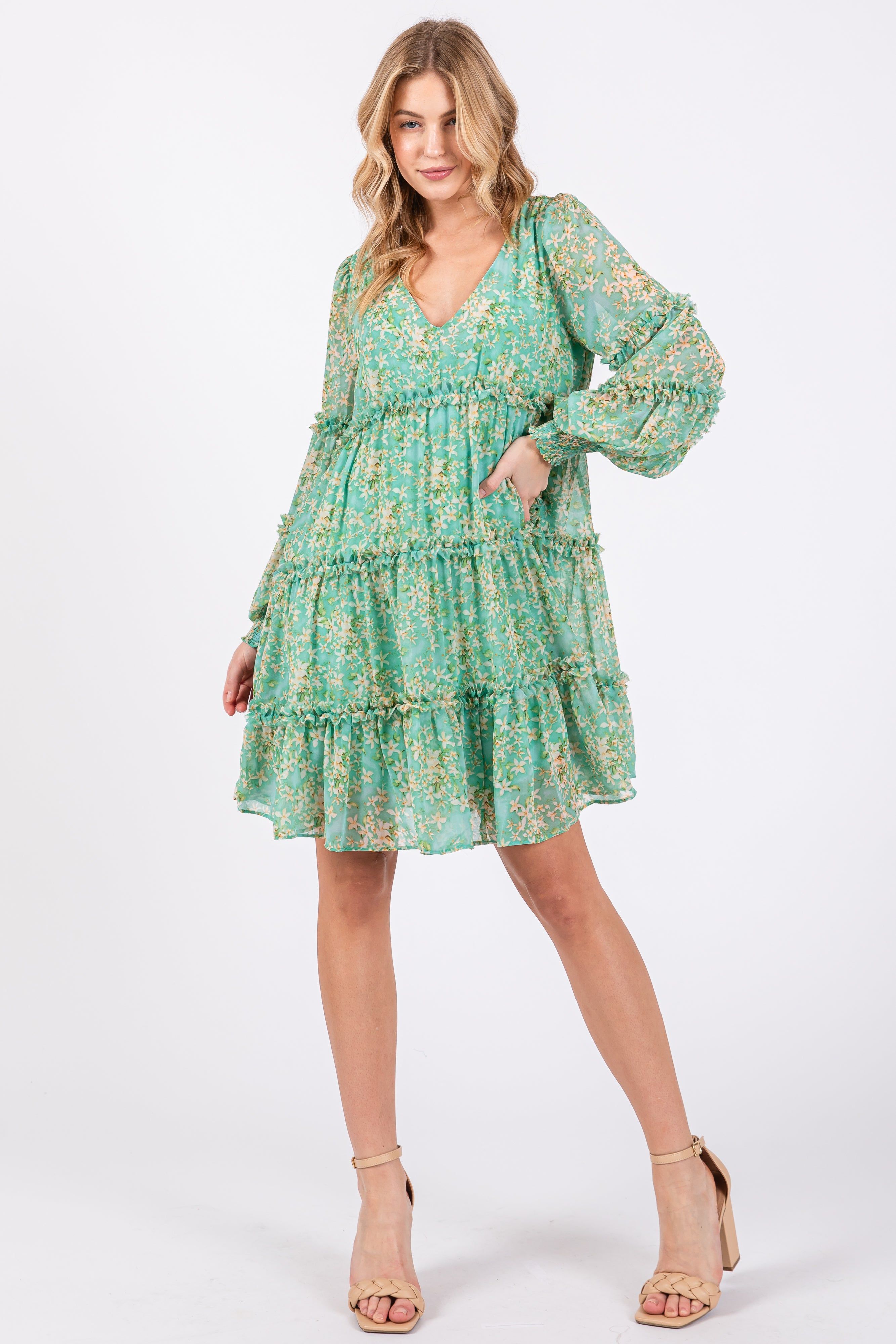 Jade Floral Ruffle Tiered Dress sold by Pinkblush product image thumbnail 4