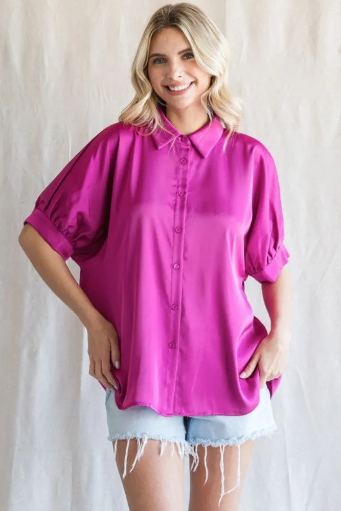 Magenta Satin Button Up Maternity Top sold by Pinkblush product image thumbnail 5