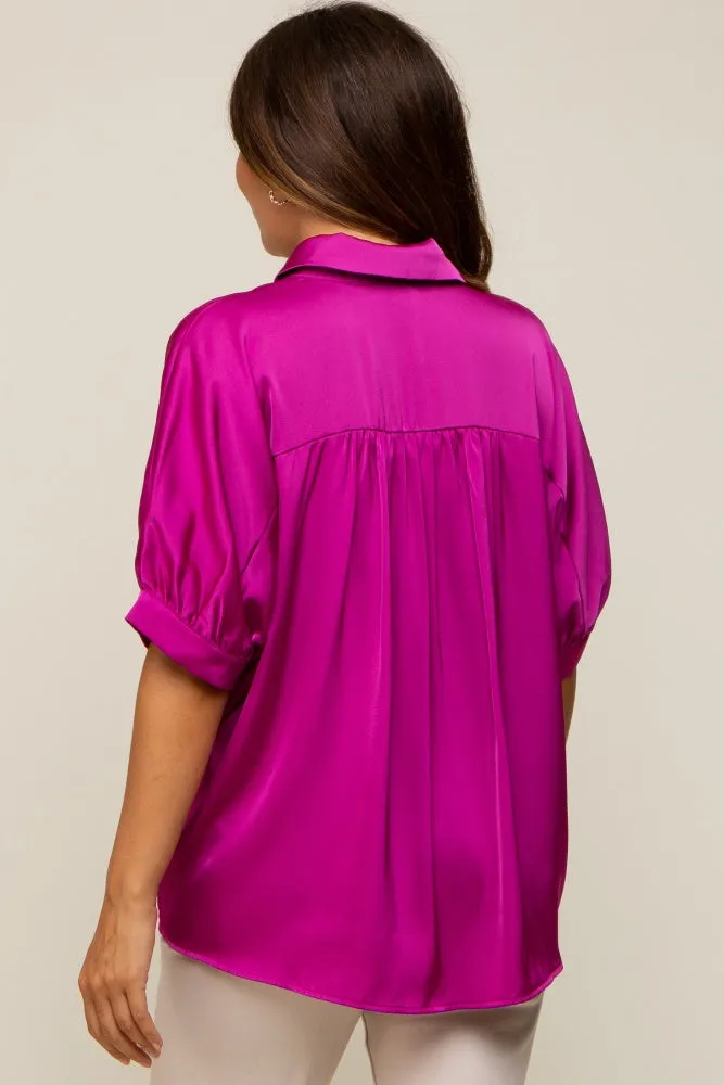 Magenta Satin Button Up Maternity Top sold by Pinkblush product image thumbnail 3