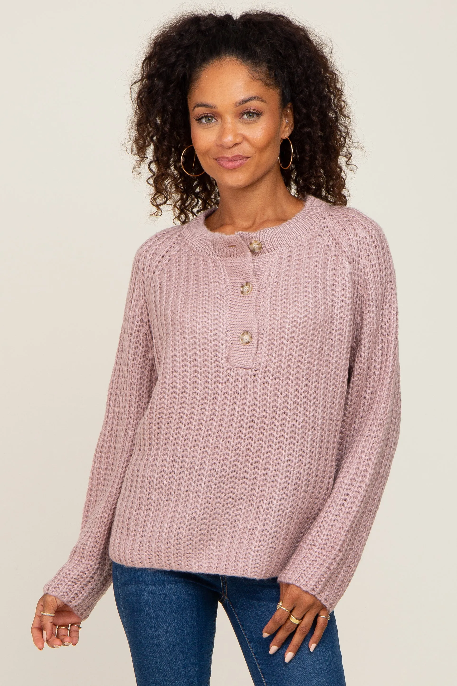 Mauve Open Knit Button Front Maternity Sweater sold by Pinkblush product image thumbnail 5