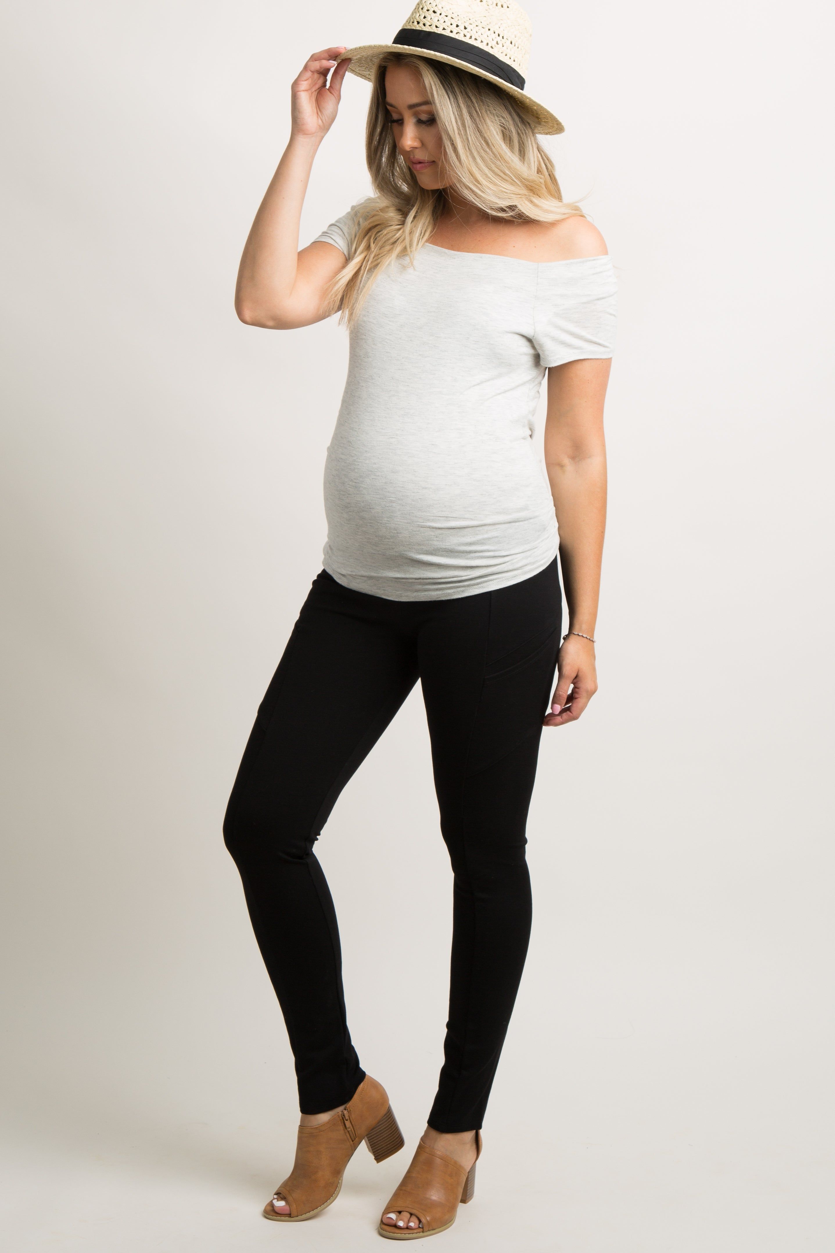 Black Top Stitch Side Pocket Maternity Leggings sold by Pinkblush