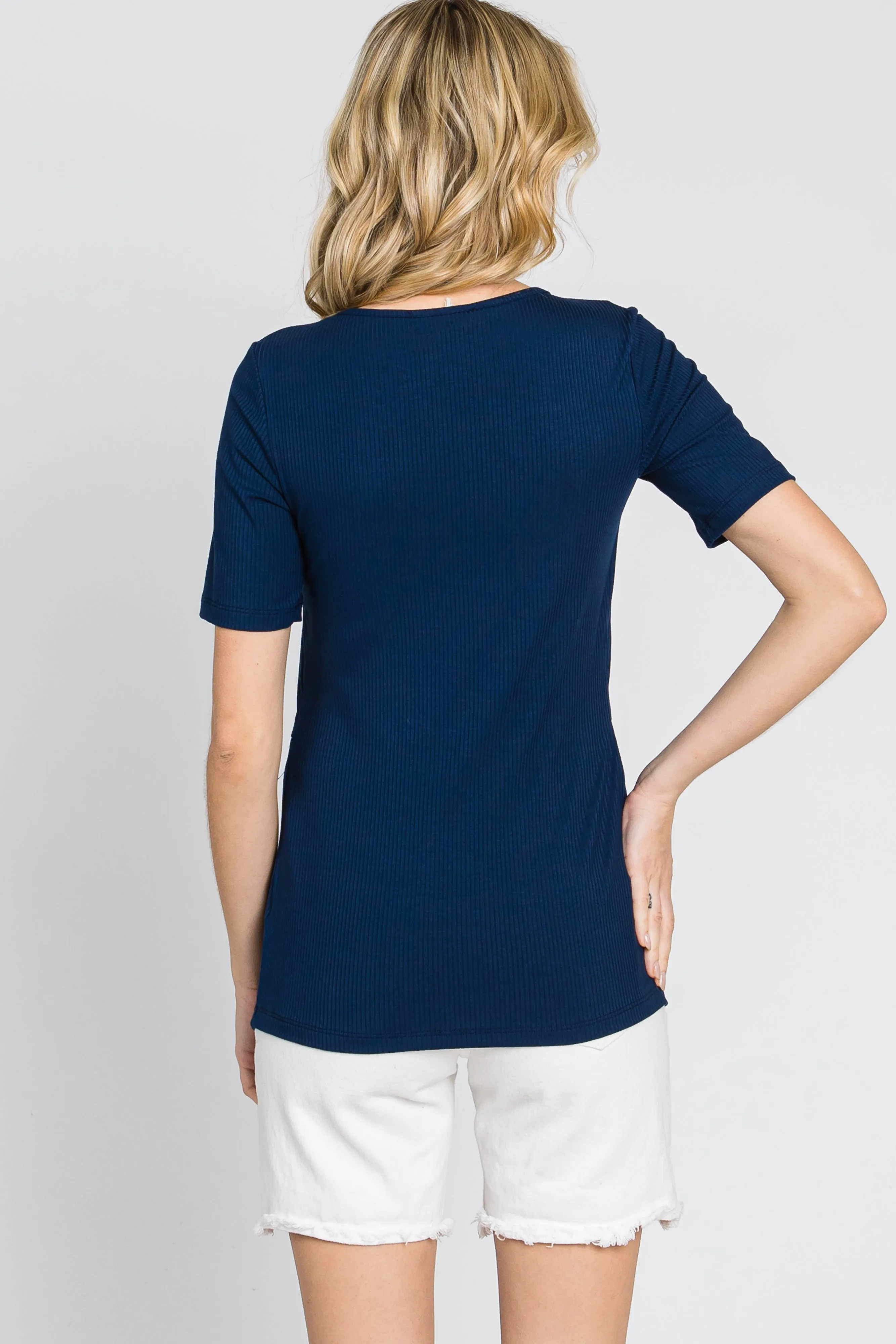 Navy Blue Ribbed Wrap Front Nursing Top sold by Pinkblush product image thumbnail 4