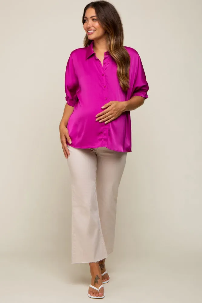 Magenta Satin Button Up Maternity Top sold by Pinkblush product image thumbnail 4