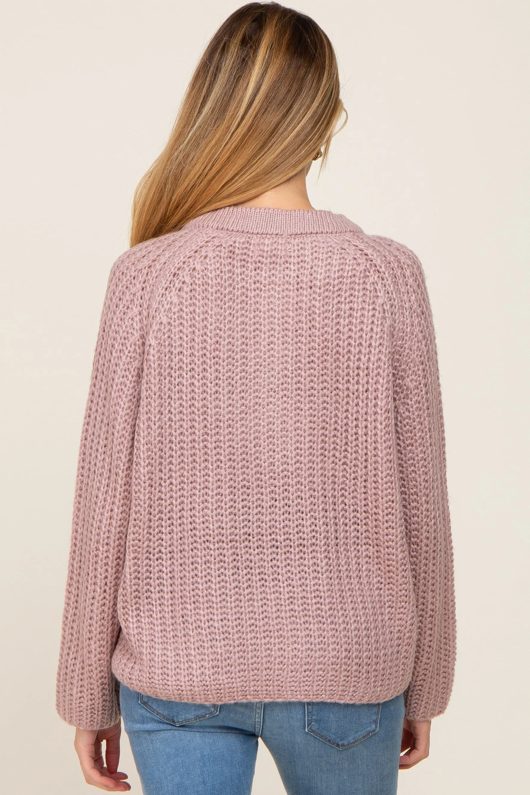 Mauve Open Knit Button Front Maternity Sweater sold by Pinkblush product image thumbnail 3