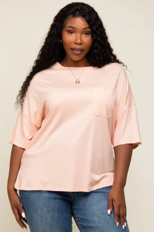 Peach Short Sleeve Pocketed Plus Top sold by Pinkblush