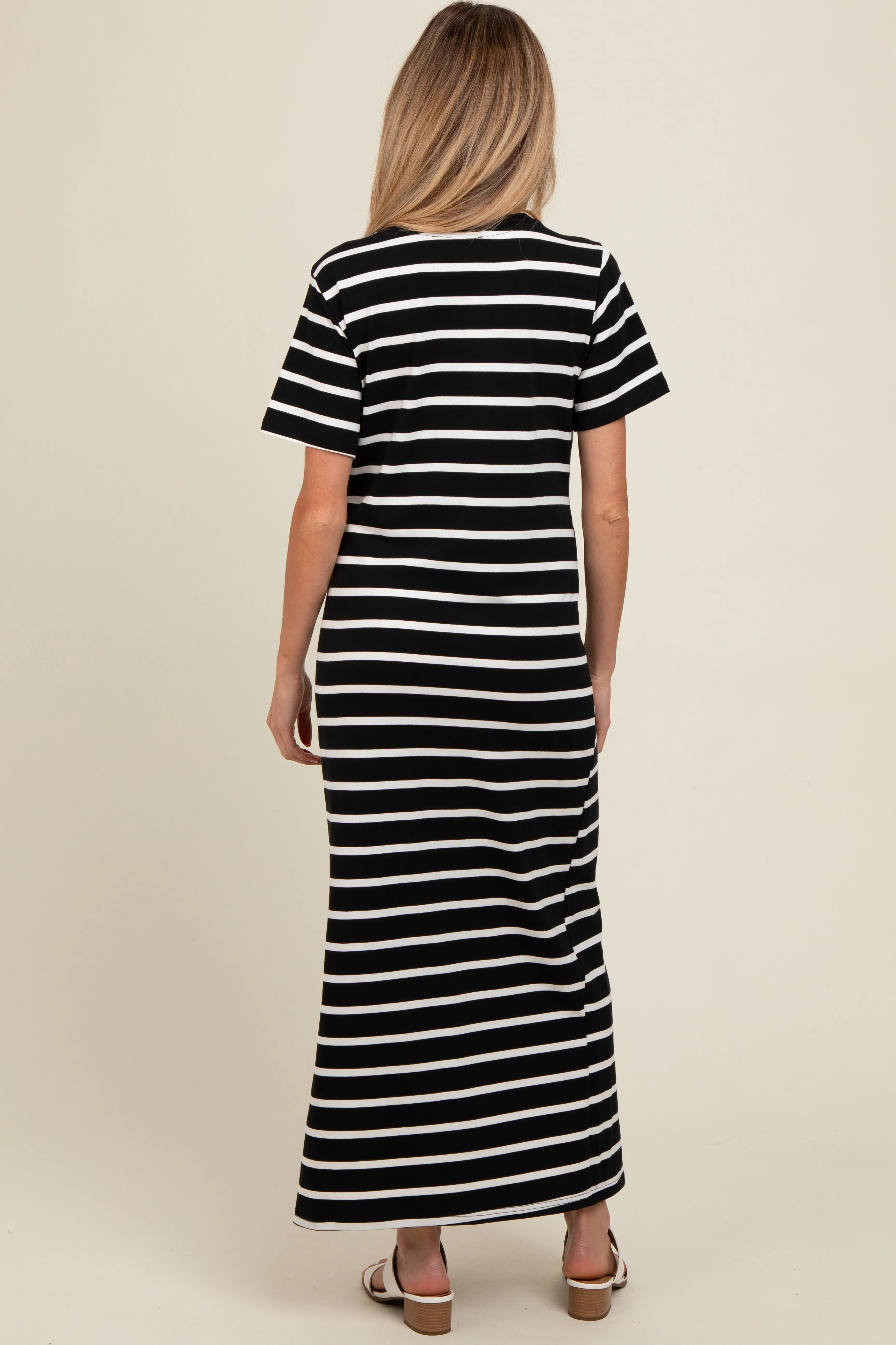 Black Striped Side Slit Maternity Maxi Dress sold by Pinkblush product image thumbnail 3