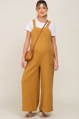 Mustard Wide Leg Tie Back Maternity Overalls sold by Pinkblush