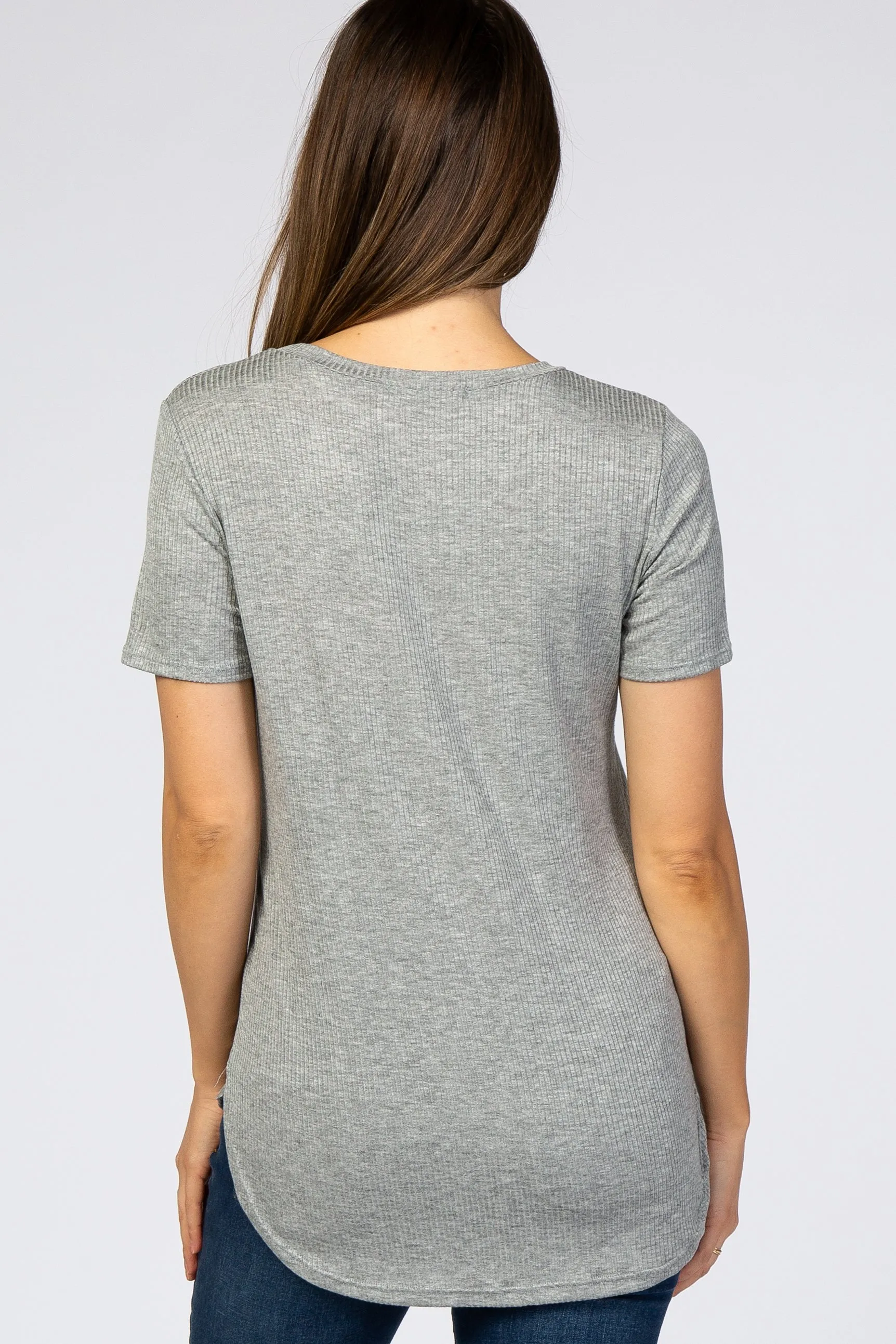 Heather Grey Ribbed Round Hem Maternity Top sold by Pinkblush product image thumbnail 3