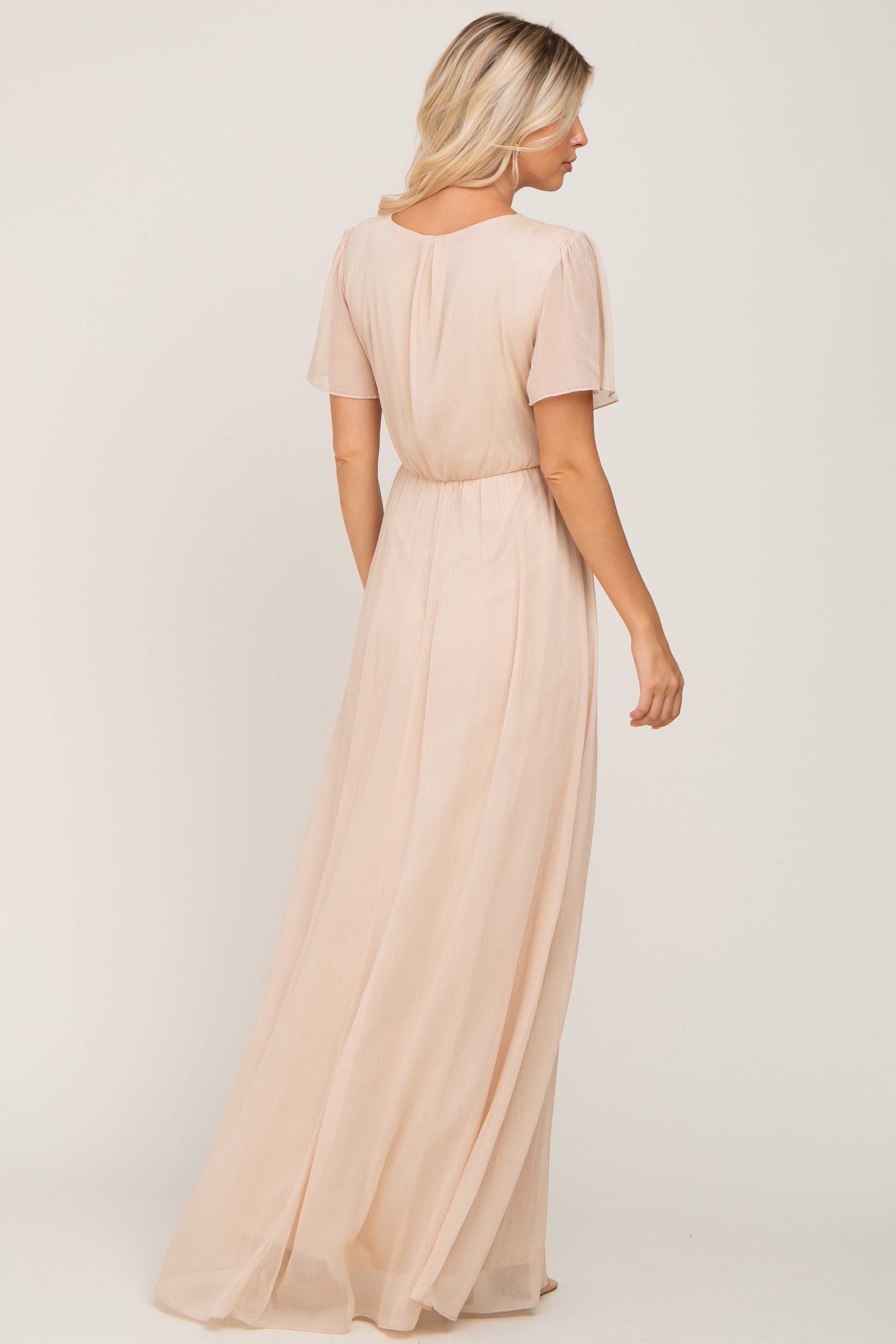 Cream Metallic Shimmer Chiffon Maxi Dress sold by Pinkblush product image thumbnail 3