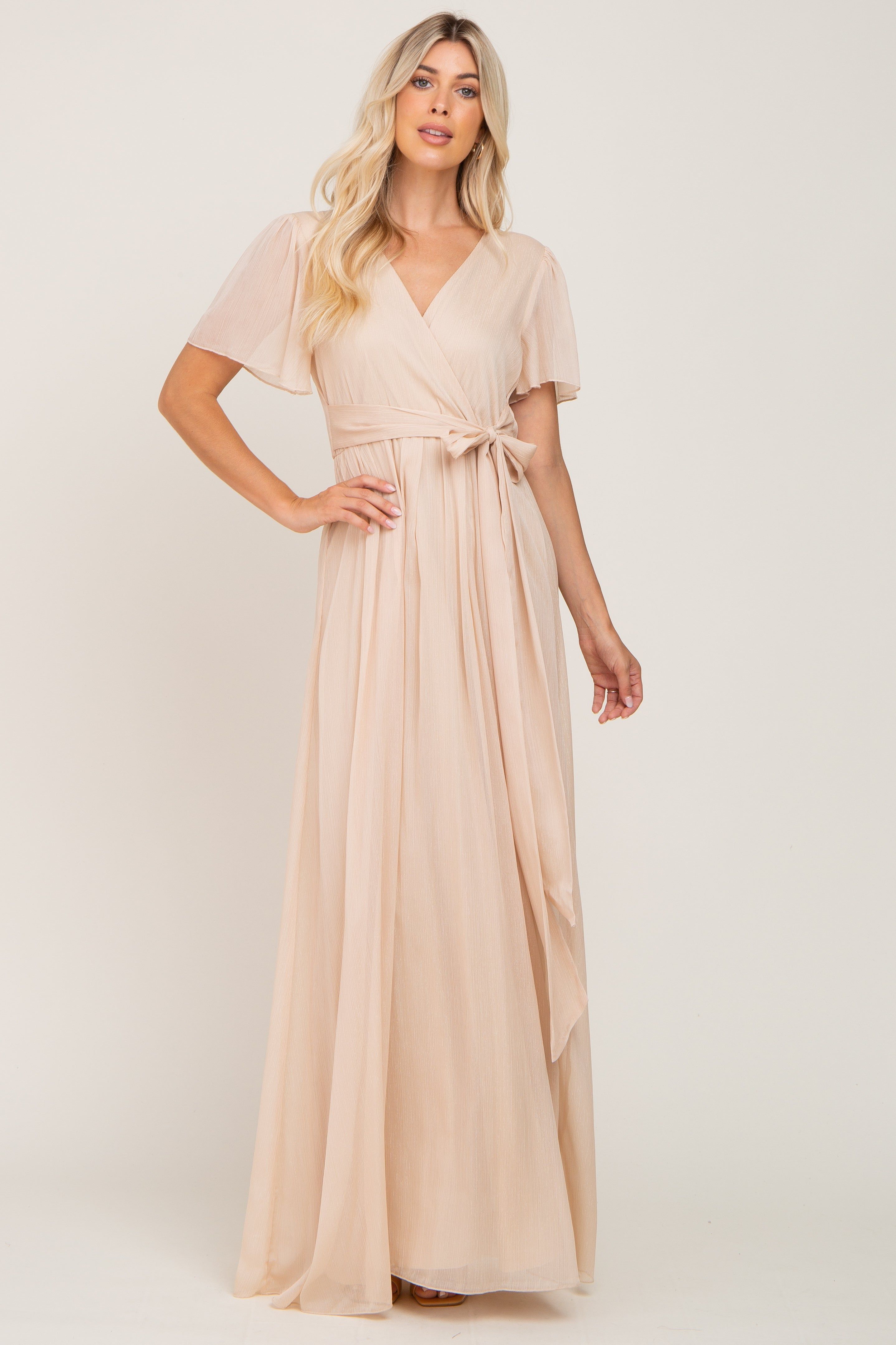 Cream Metallic Shimmer Chiffon Maxi Dress sold by Pinkblush product image thumbnail 4