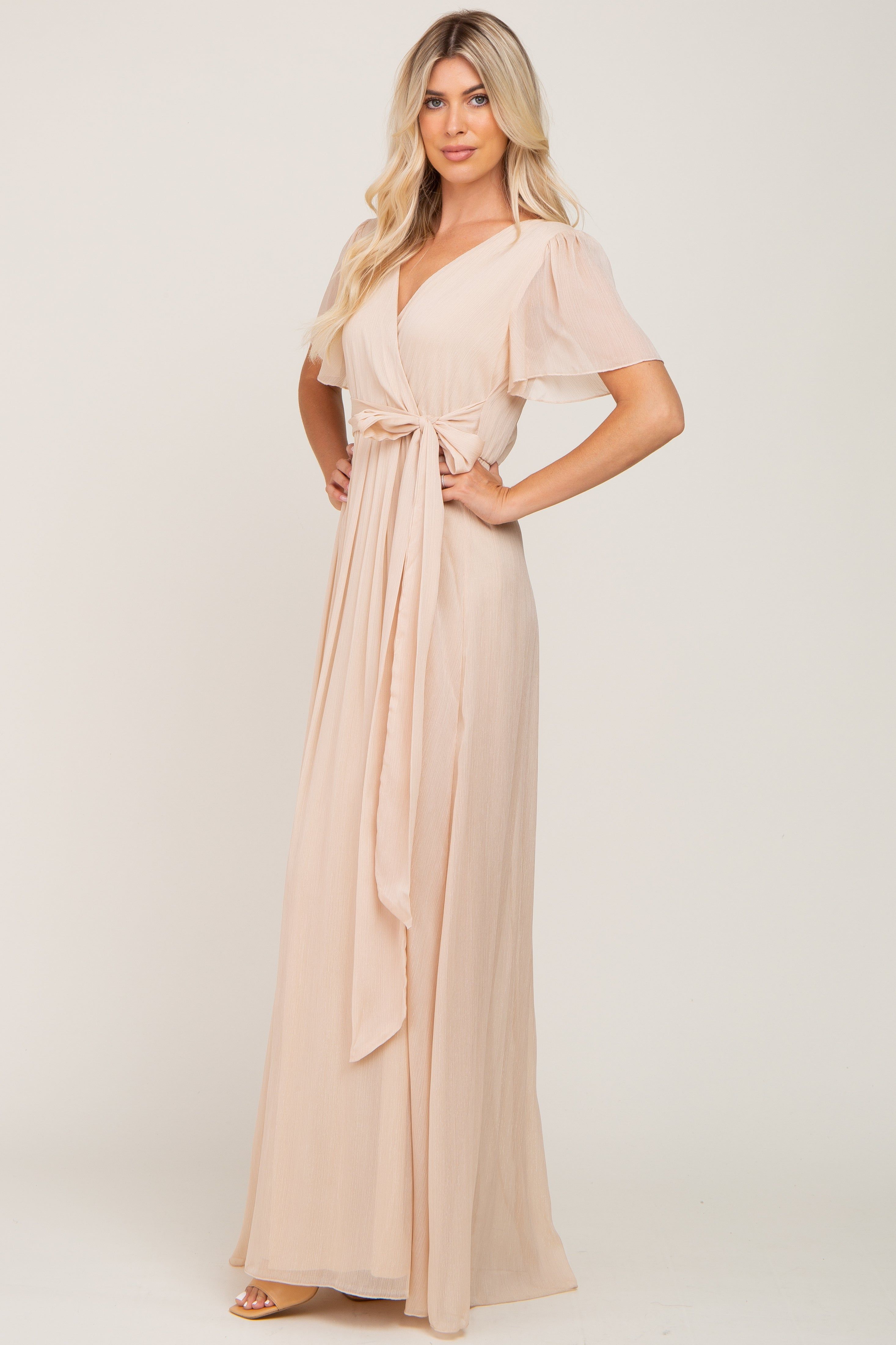 Cream Metallic Shimmer Chiffon Maxi Dress sold by Pinkblush product image thumbnail 2