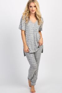 PinkBlush Heather Grey Striped Pocket Front Pajama Set sold by Pinkblush
