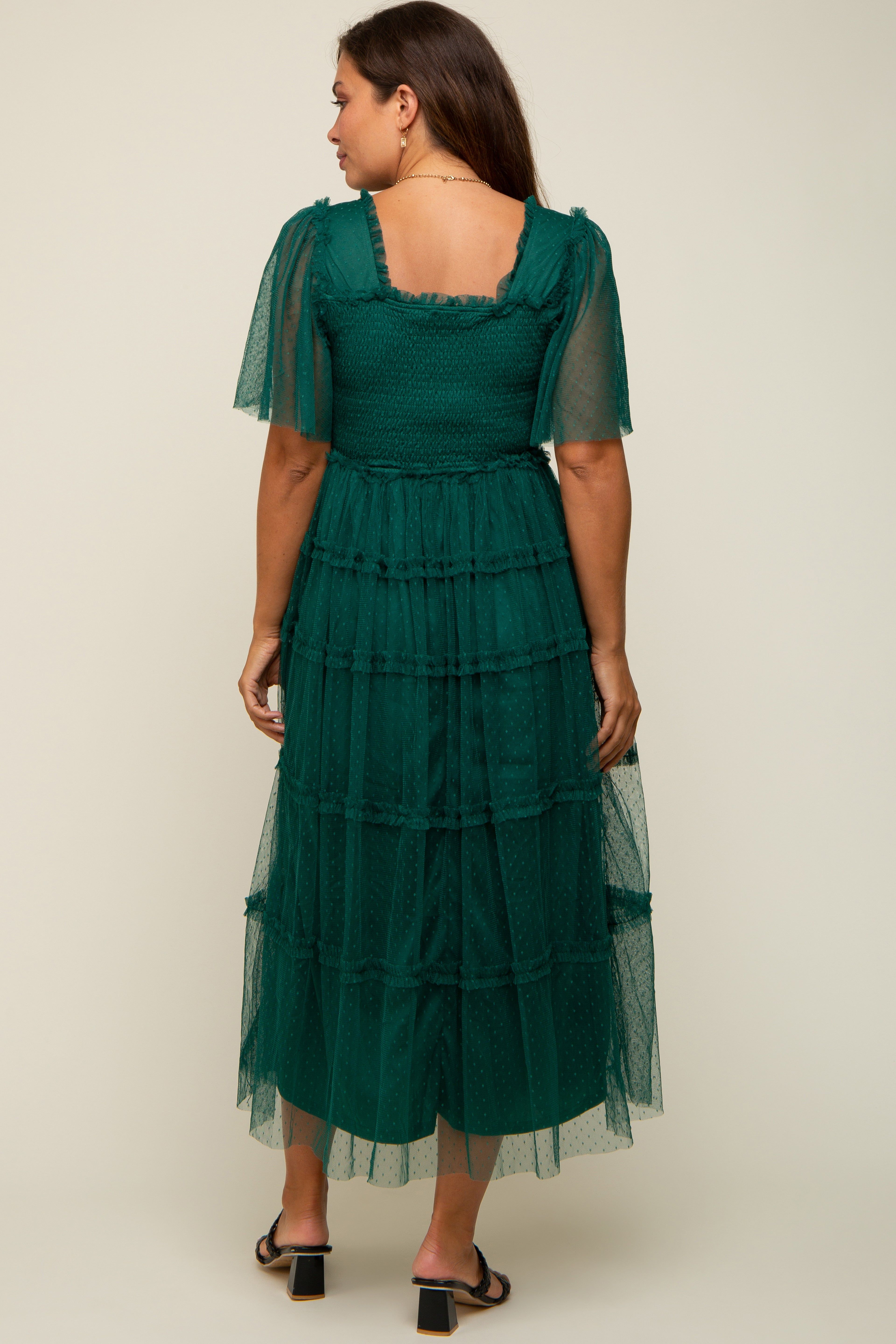 Forest Green Ruffled Mesh Maternity Maxi Dress sold by Pinkblush product image thumbnail 3