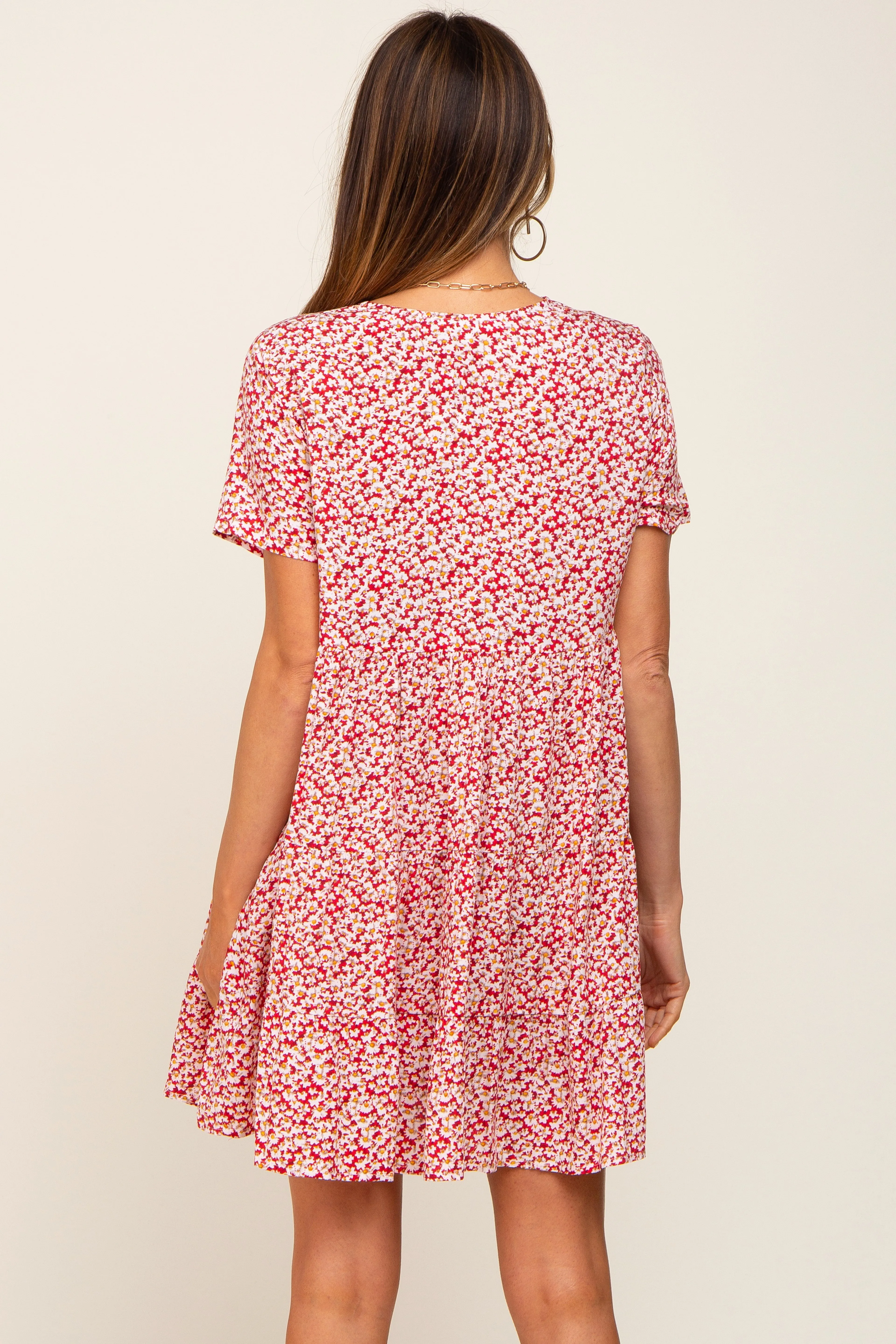 Red Floral Button Down Tiered Dress sold by Pinkblush product image thumbnail 3