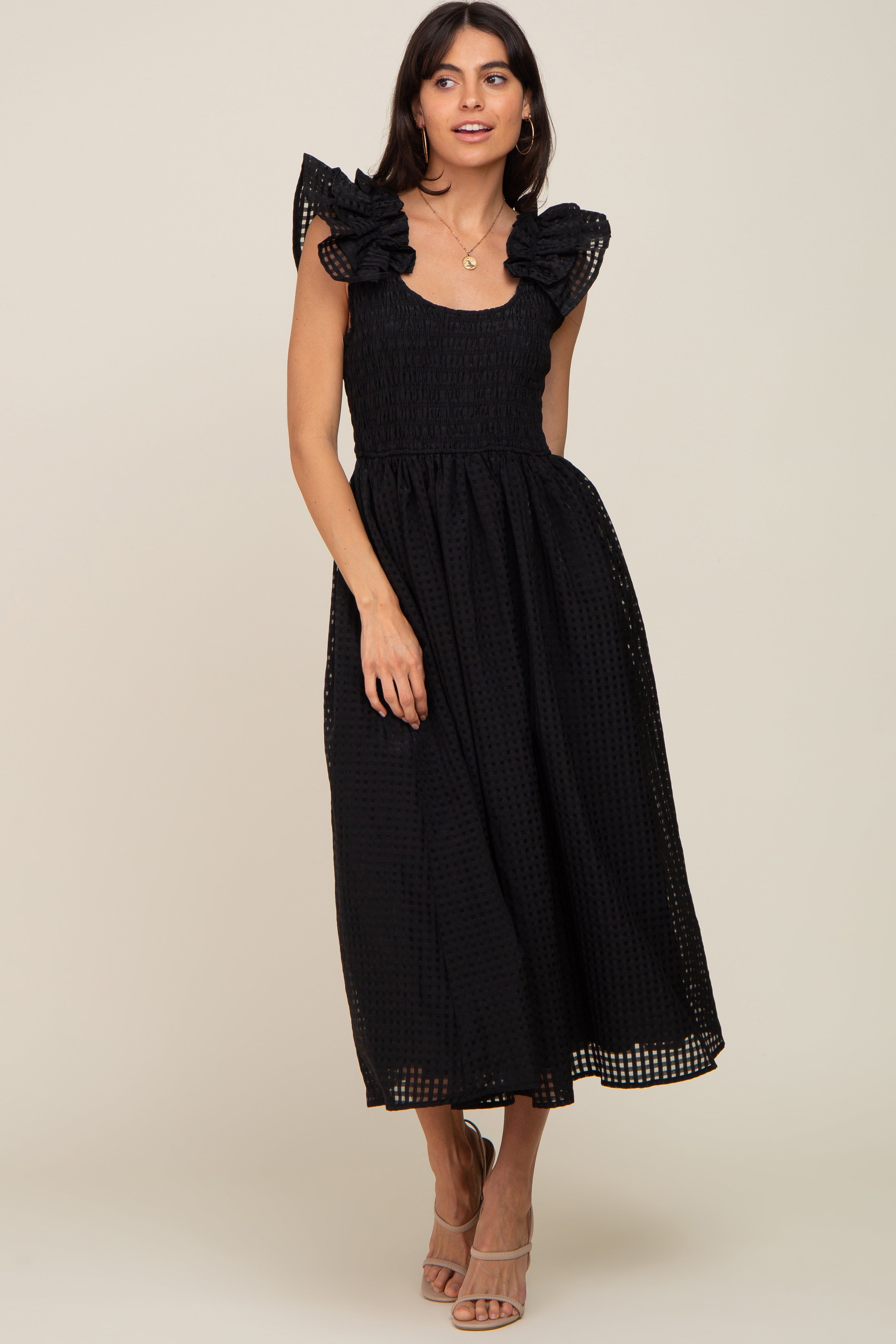 Black Checkered Ruffle Midi Dress sold by Pinkblush product image thumbnail 4