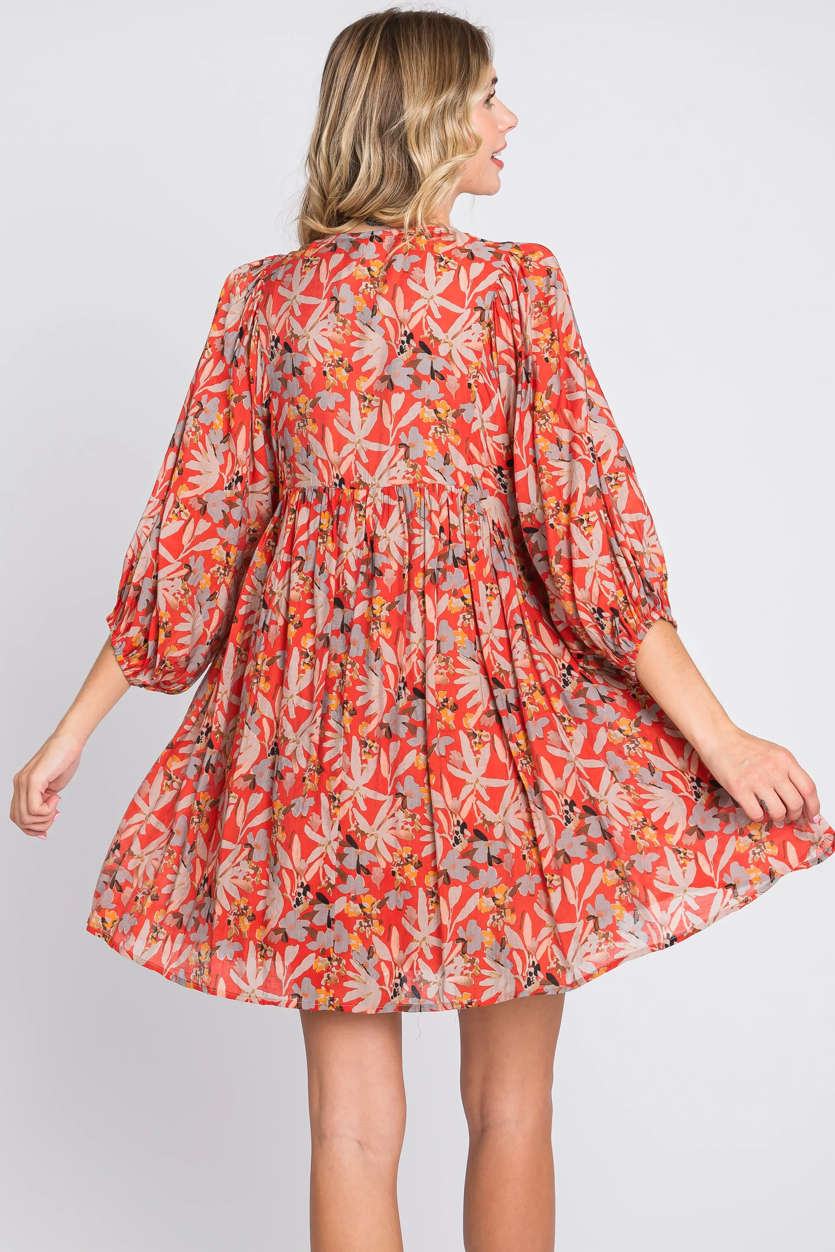 Orange Floral 3/4 Sleeve Dress sold by Pinkblush product image thumbnail 4