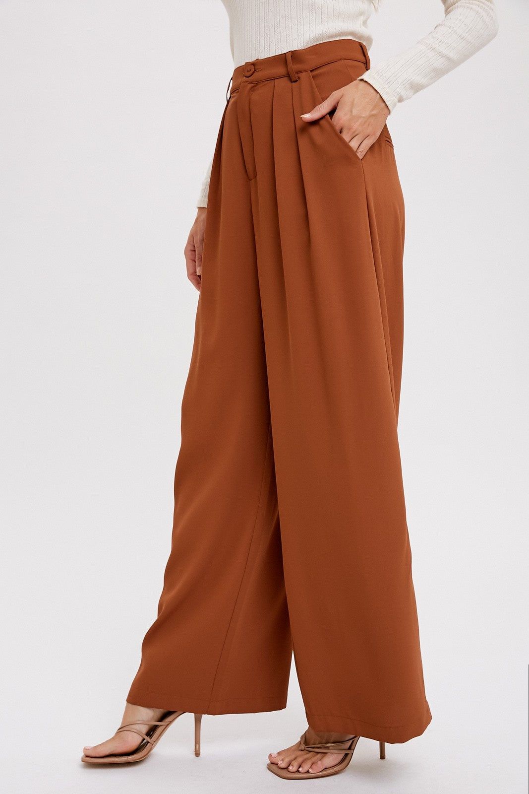 Hazelnut Pintuck Wide Leg Pants sold by Pinkblush product image thumbnail 4