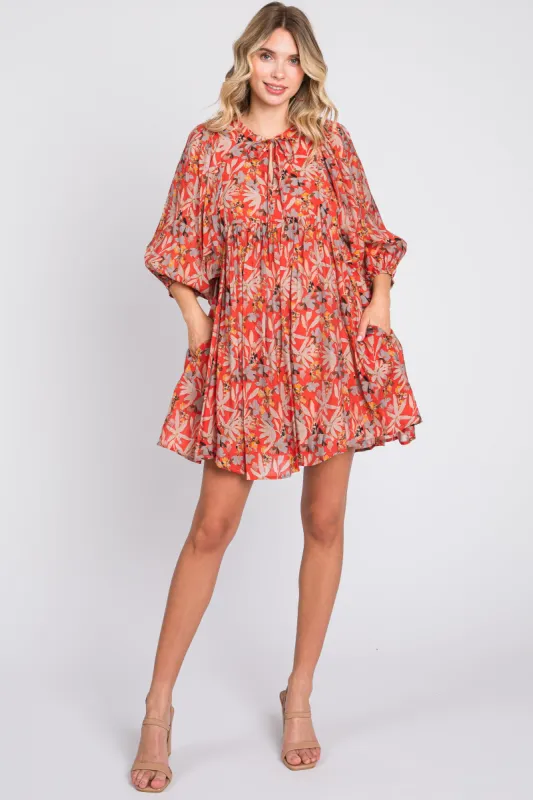 Orange Floral 3/4 Sleeve Dress sold by Pinkblush