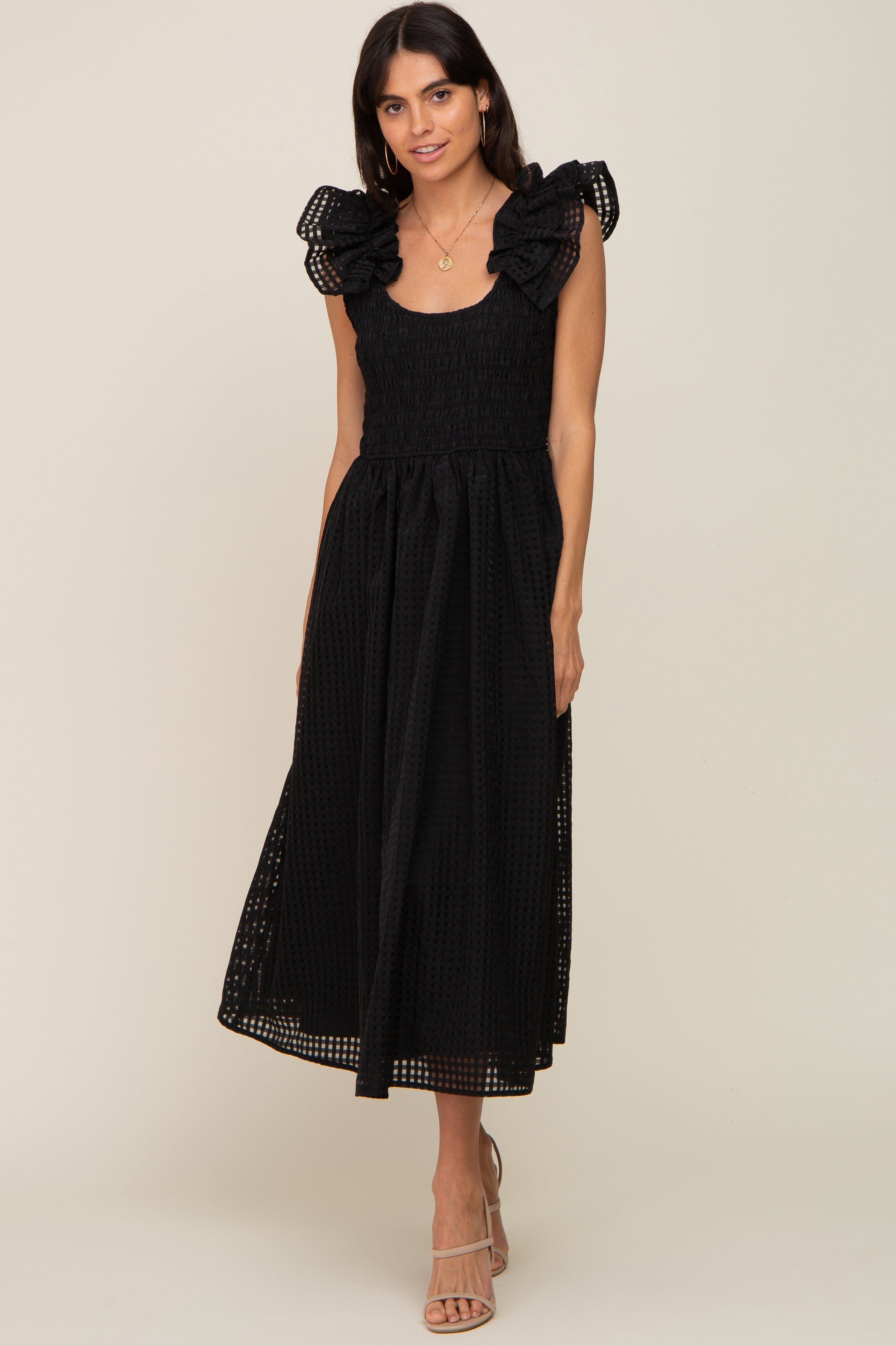 Black Checkered Ruffle Midi Dress sold by Pinkblush product image thumbnail 5