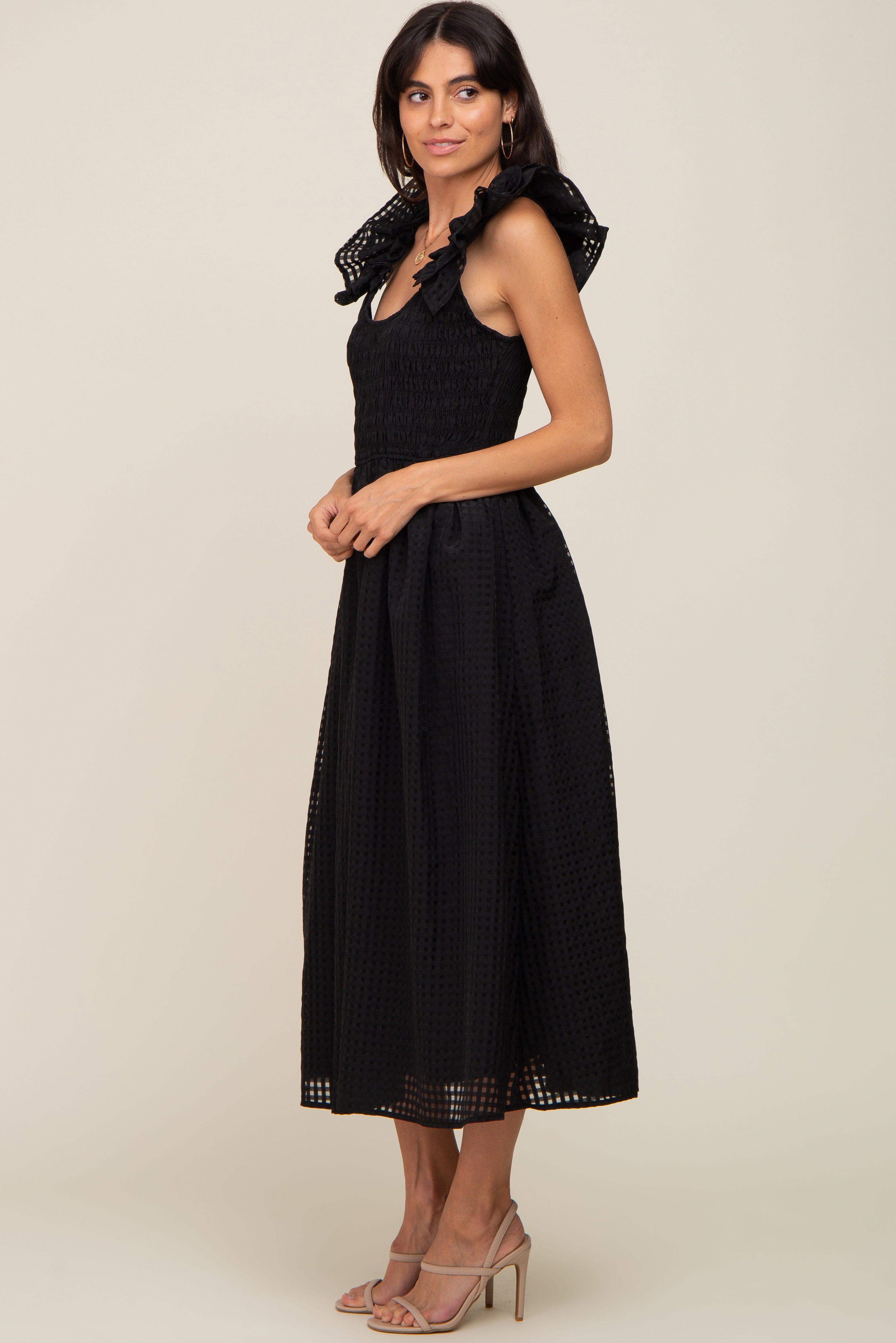 Black Checkered Ruffle Midi Dress sold by Pinkblush product image thumbnail 2