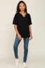 Black Oversized V-Neck Cuffed Short Sleeve Tee sold by Pinkblush