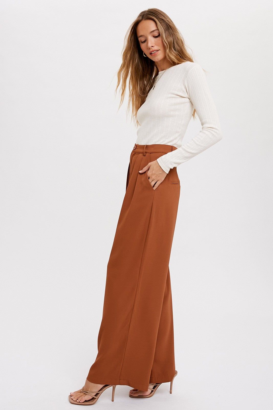 Hazelnut Pintuck Wide Leg Pants sold by Pinkblush product image thumbnail 2