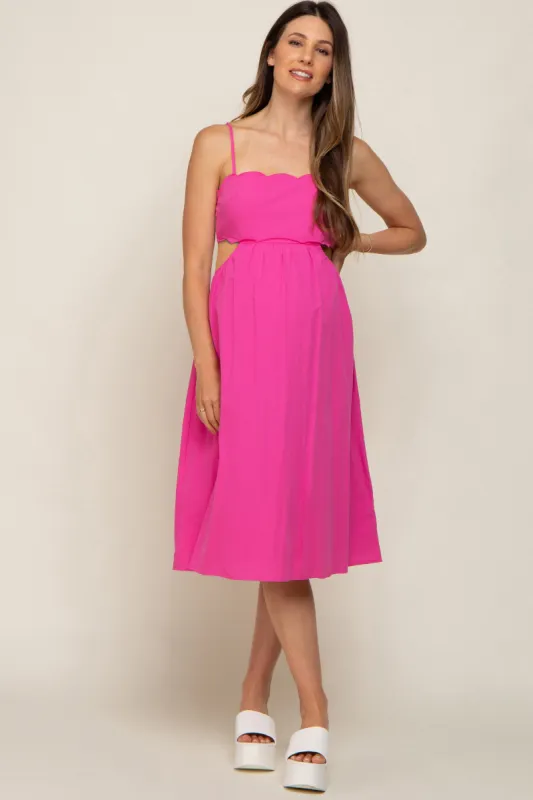 Fuchsia Scalloped Side Cutout Maternity Dress sold by Pinkblush